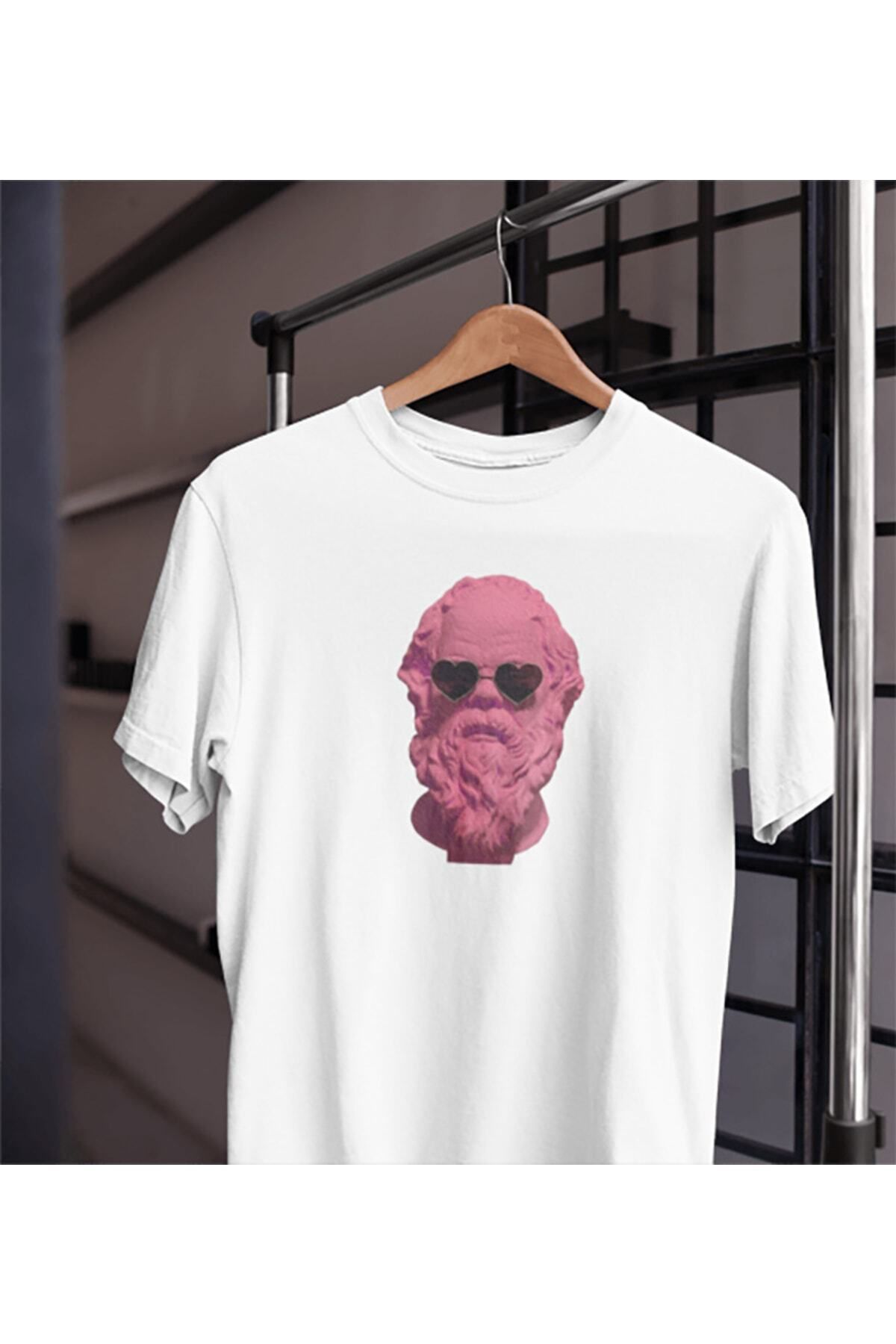 Pisa Art Unısex Kadın Erkek Gözlük Heykel Mitoloji Barok Rokoko %100 Pamuk Siyah Beyaz T-shirt