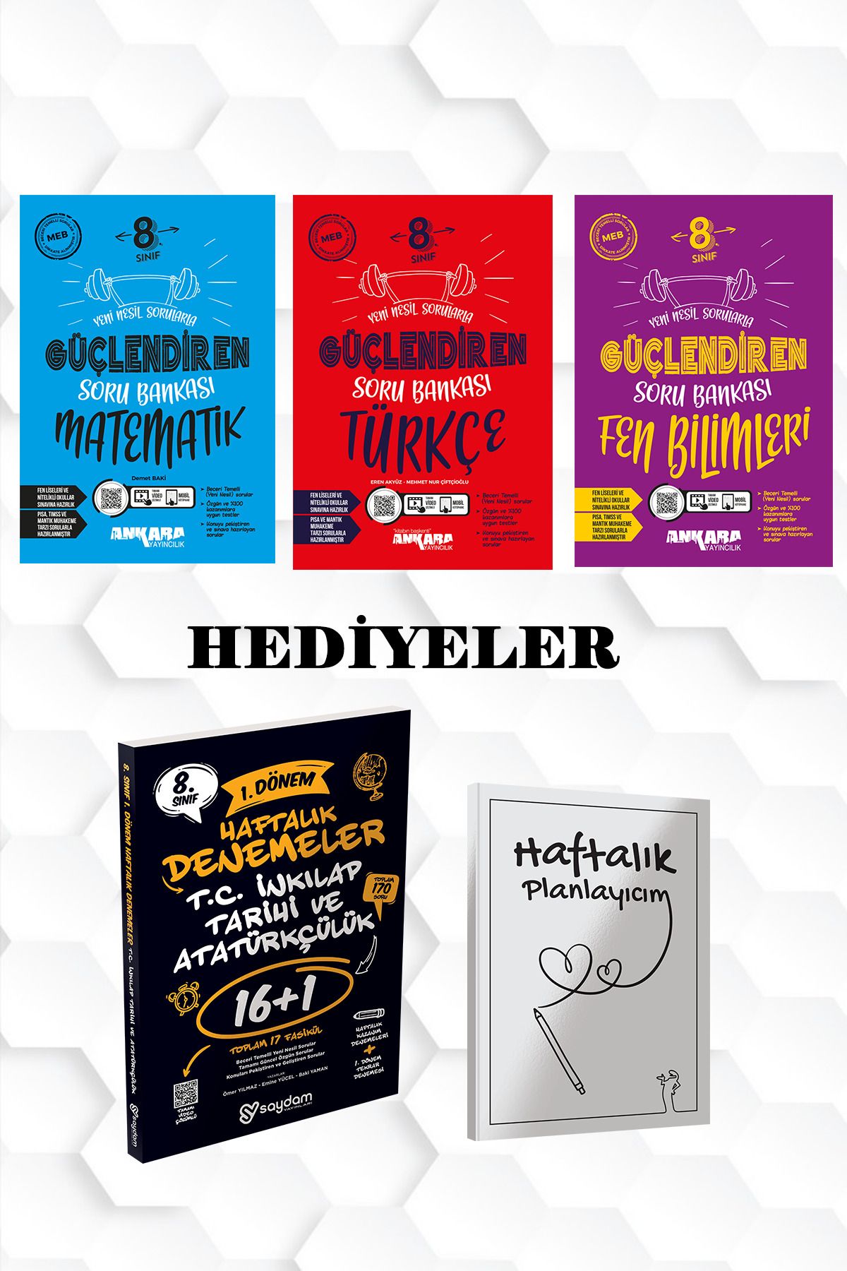 Saydam Yayınları ANKARA YAY-MATEMATİK,TÜRKÇE,FEN BİLİMLERİ GÜÇLENDİREN SORU BANKALARI VE SAYDAM İNKILAP HAFT.DENEME