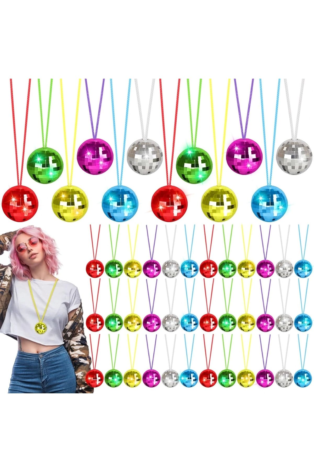 OurStyles 70'ler 80'ler ve 90'lar Temalı Disko Topu Kolye Seti 6 Adet