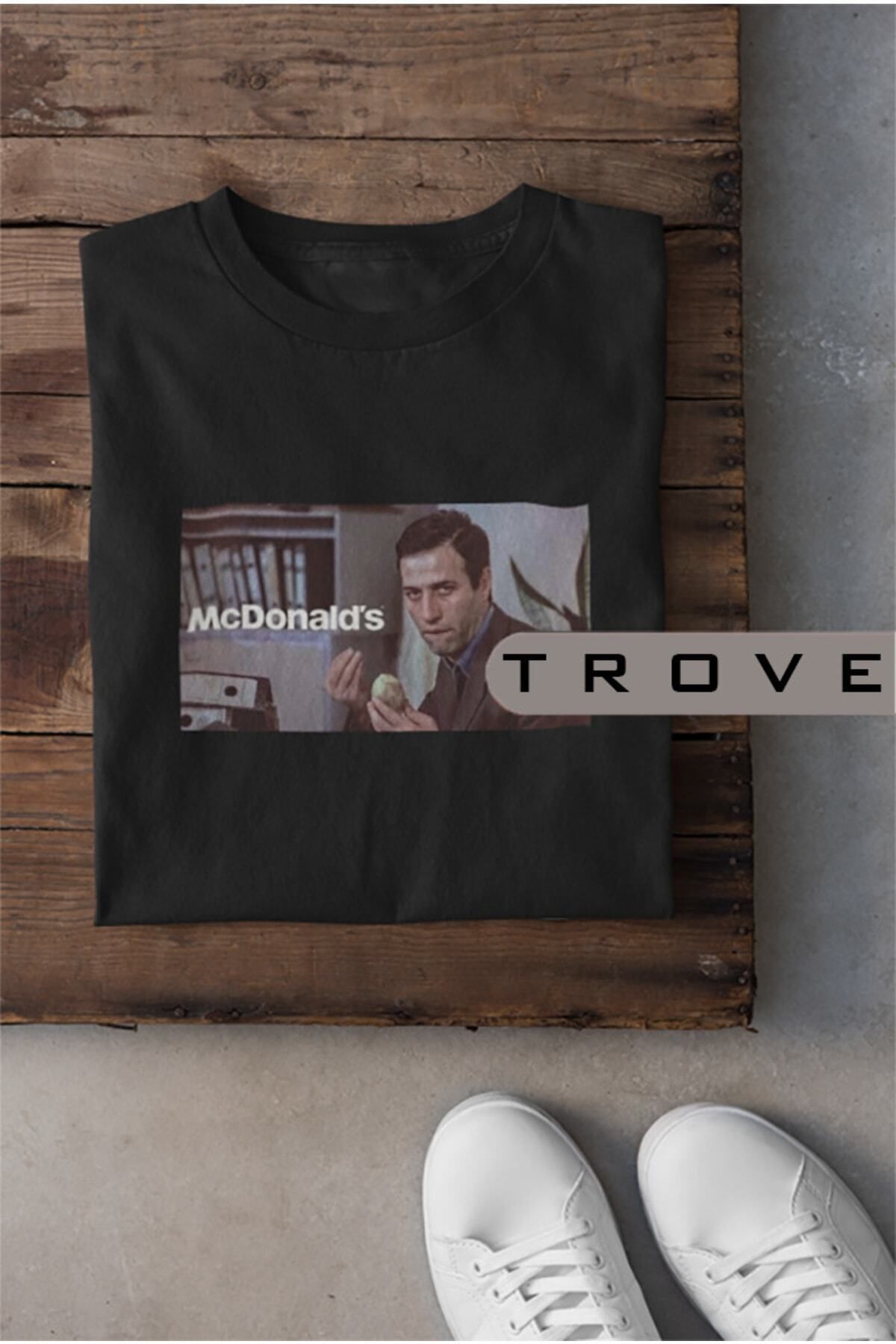 Pisa Art Unısex Kadın Erkek Mcdonalds Poster Kemal Sunal Mülayim %100 Pamuk Baskılı Siyah Beyaz T-shirt
