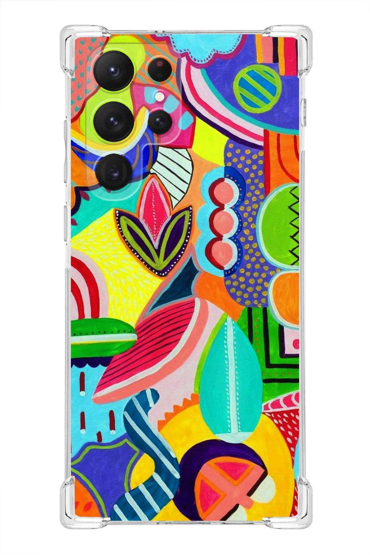 PrintiFy Samsung Galaxy S23 Ultra ile Uyumlu Retro Color 6 Baskılı Köşe Korumalı Antişok Kılıf