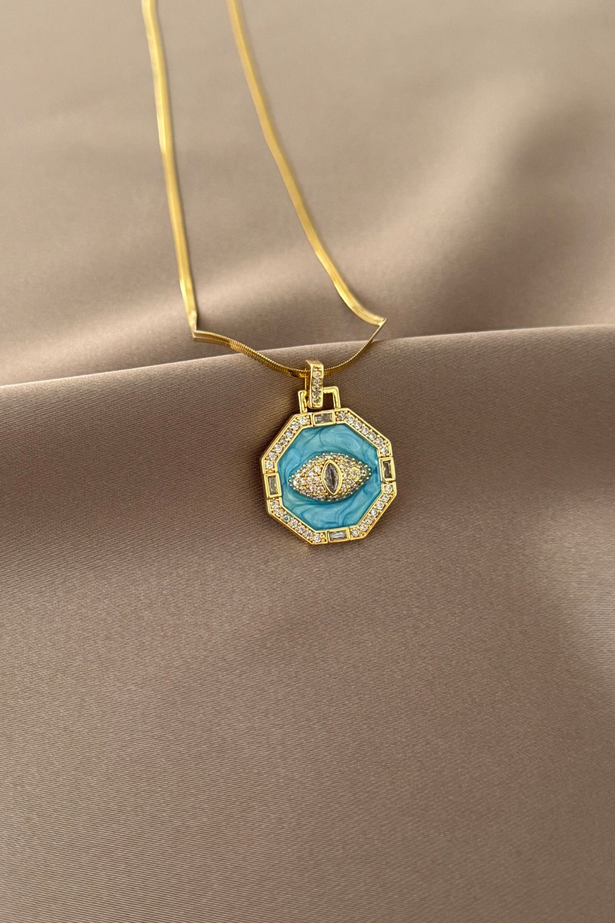laria jewelry Turkuaz Nazar İtalyan Zincir Kolye