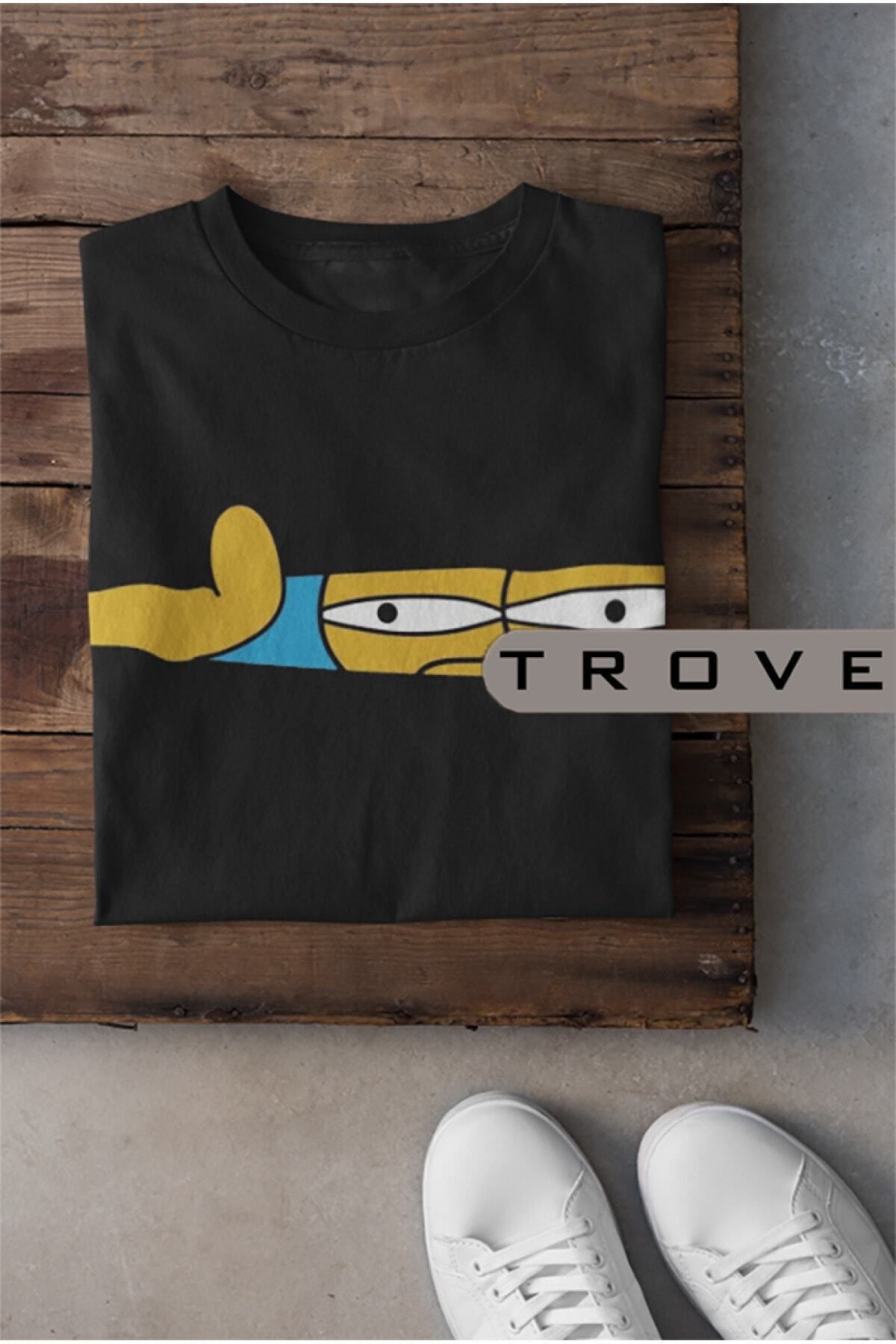 Pisa Art Unısex Kadın Erkek Sımpsonlar Görev Takip %100 Pamuk Baskılı Siyah Beyaz T-shirt