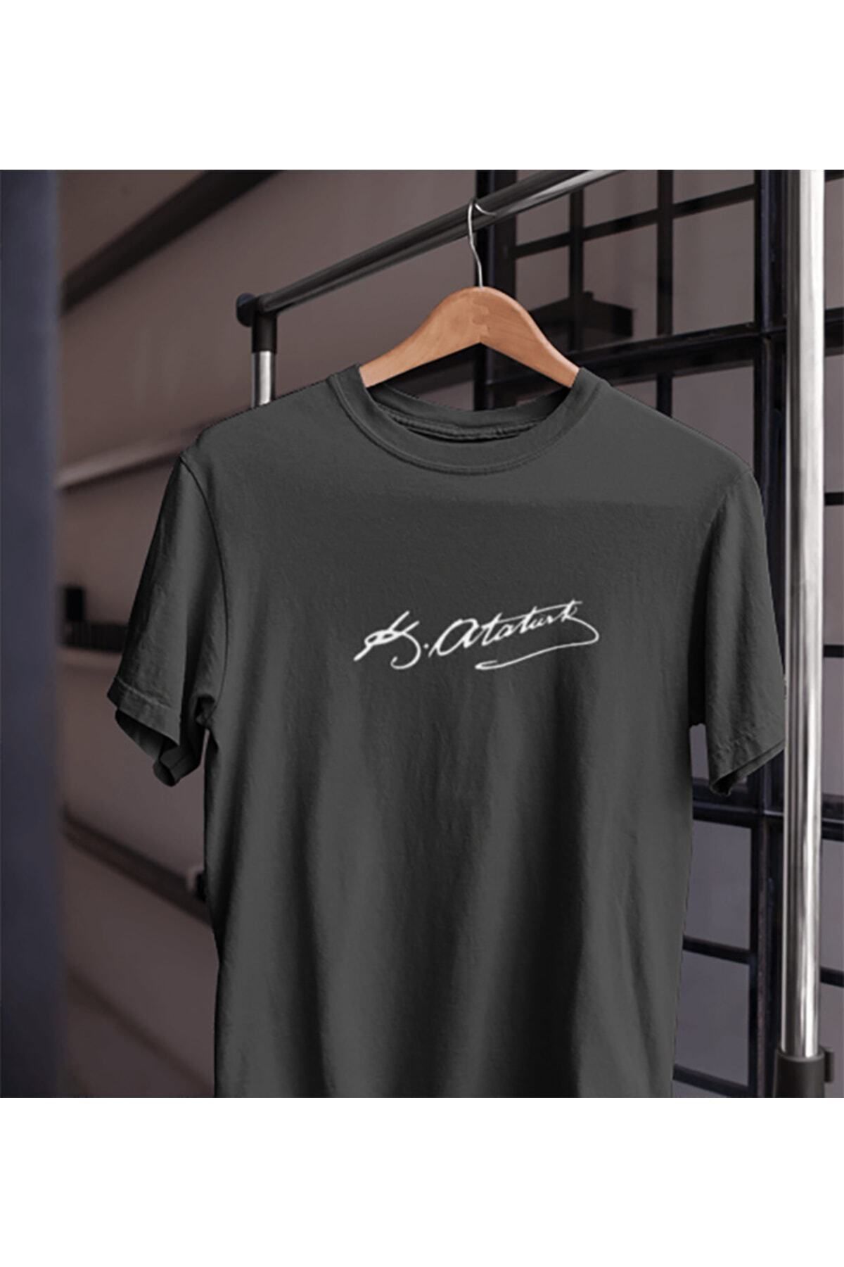 Pisa Art Unısex Kadın Erkek Mustafa Kemal Atatürk Imza 10 Kasım %100 Pamuk Siyah Beyaz T-shirt
