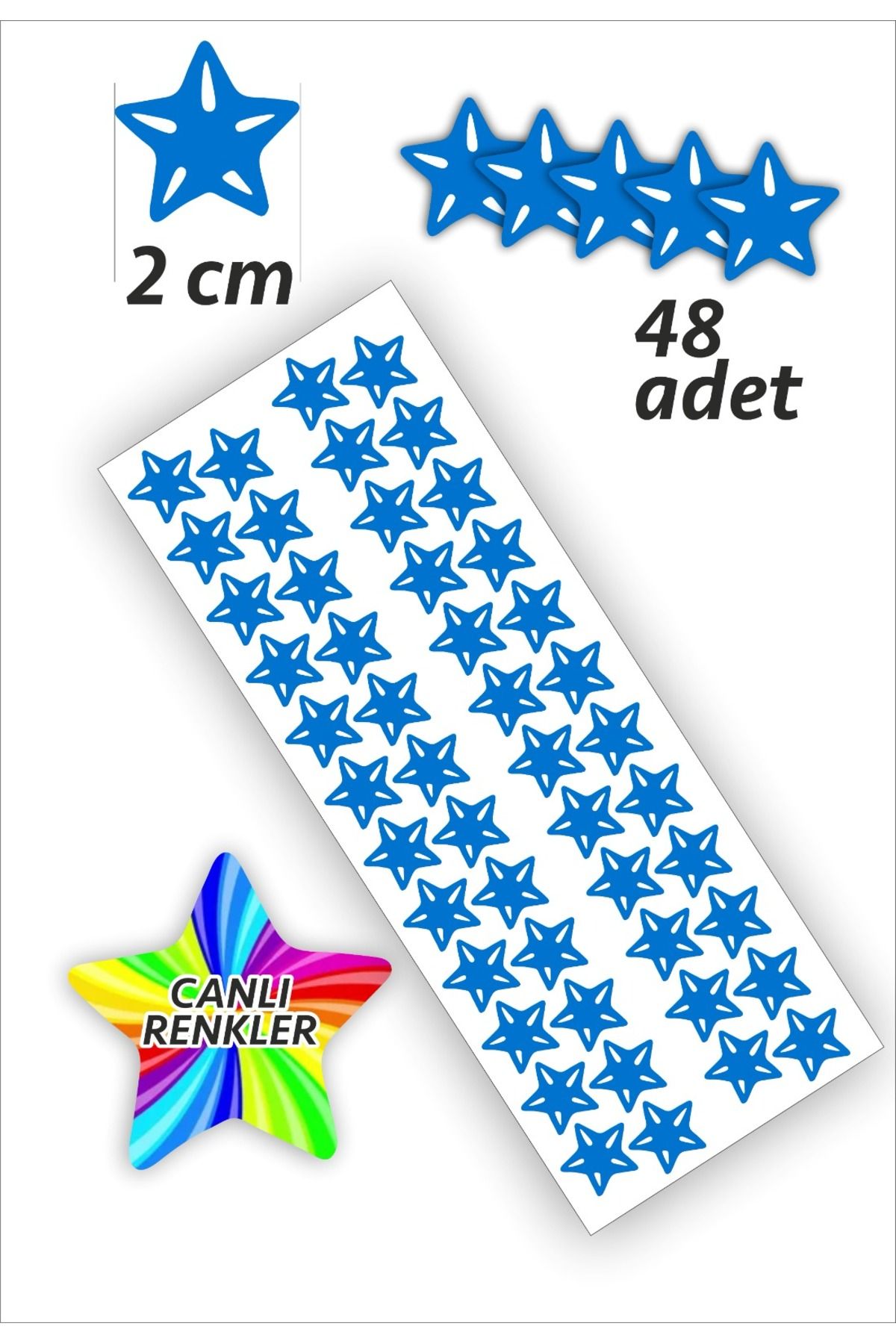 İstisna 48 Adet Mavi Renk Yıldız Etiket 2 Cm Yıldız Temalı Sticker Seti