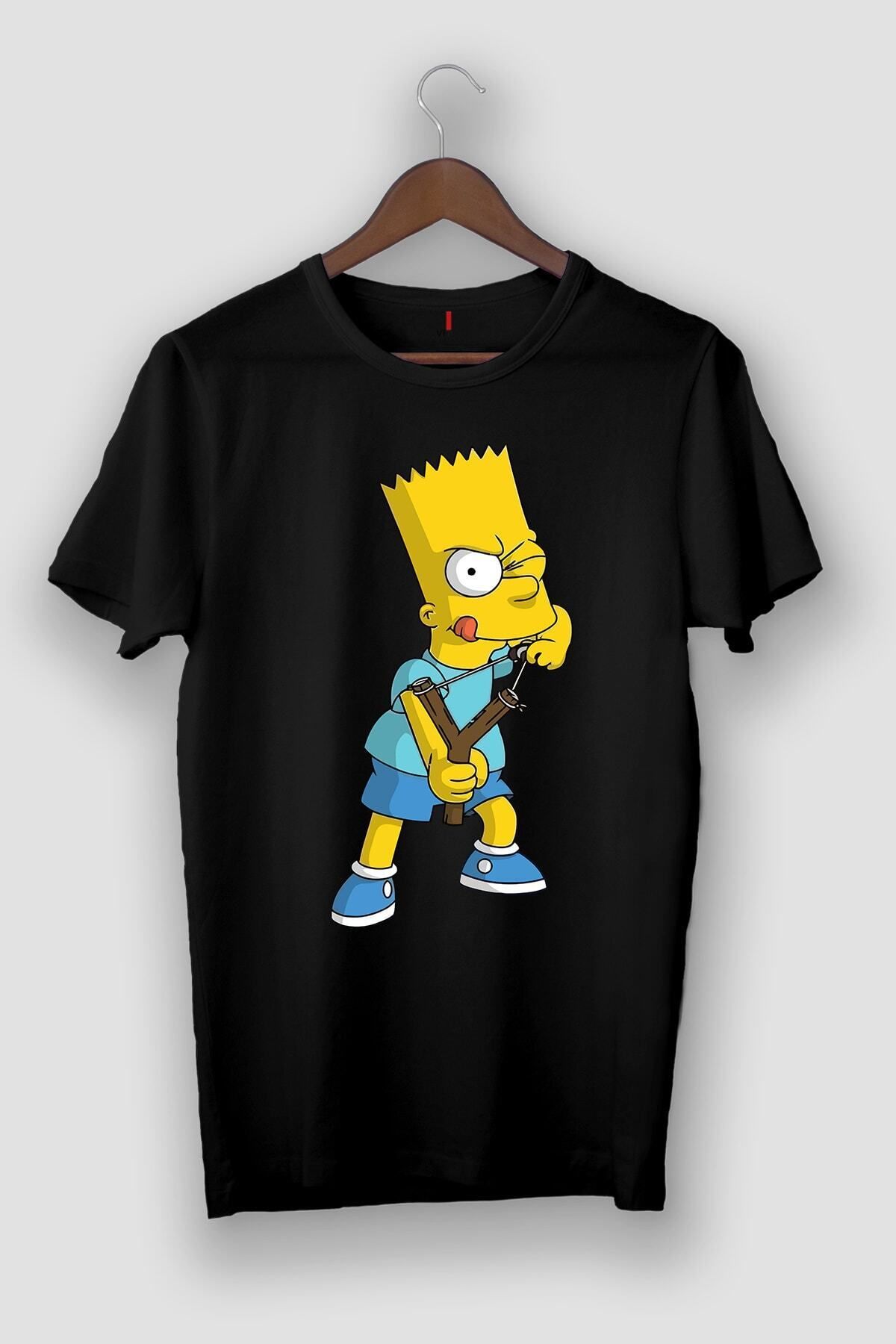 Pisa Art Unisex Siyah Bart Simpson Baskılı T-shirt