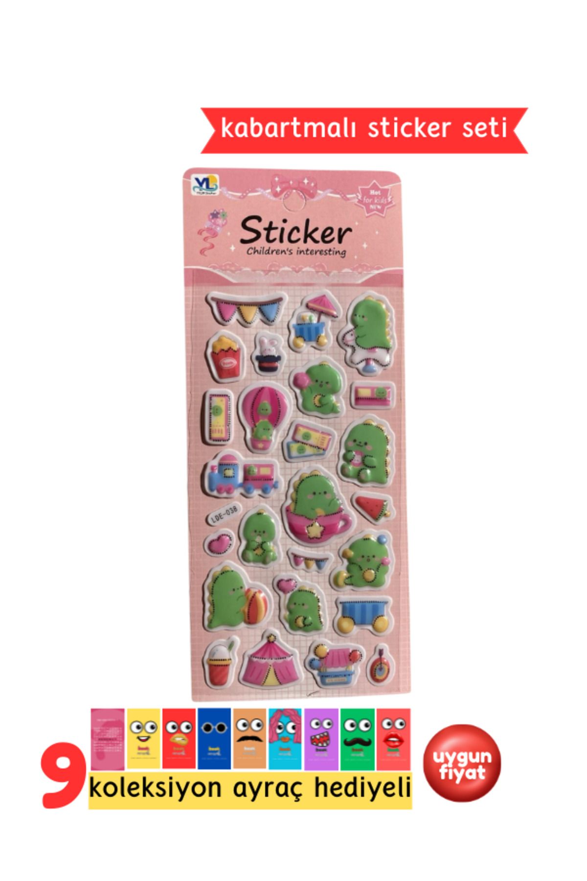 Pembe Pasaj Dinazor Temalı Sticker – Kabartmalı 3D Sticker Etiket - Defter Laptop Ajanda Bullet Journal Sticker