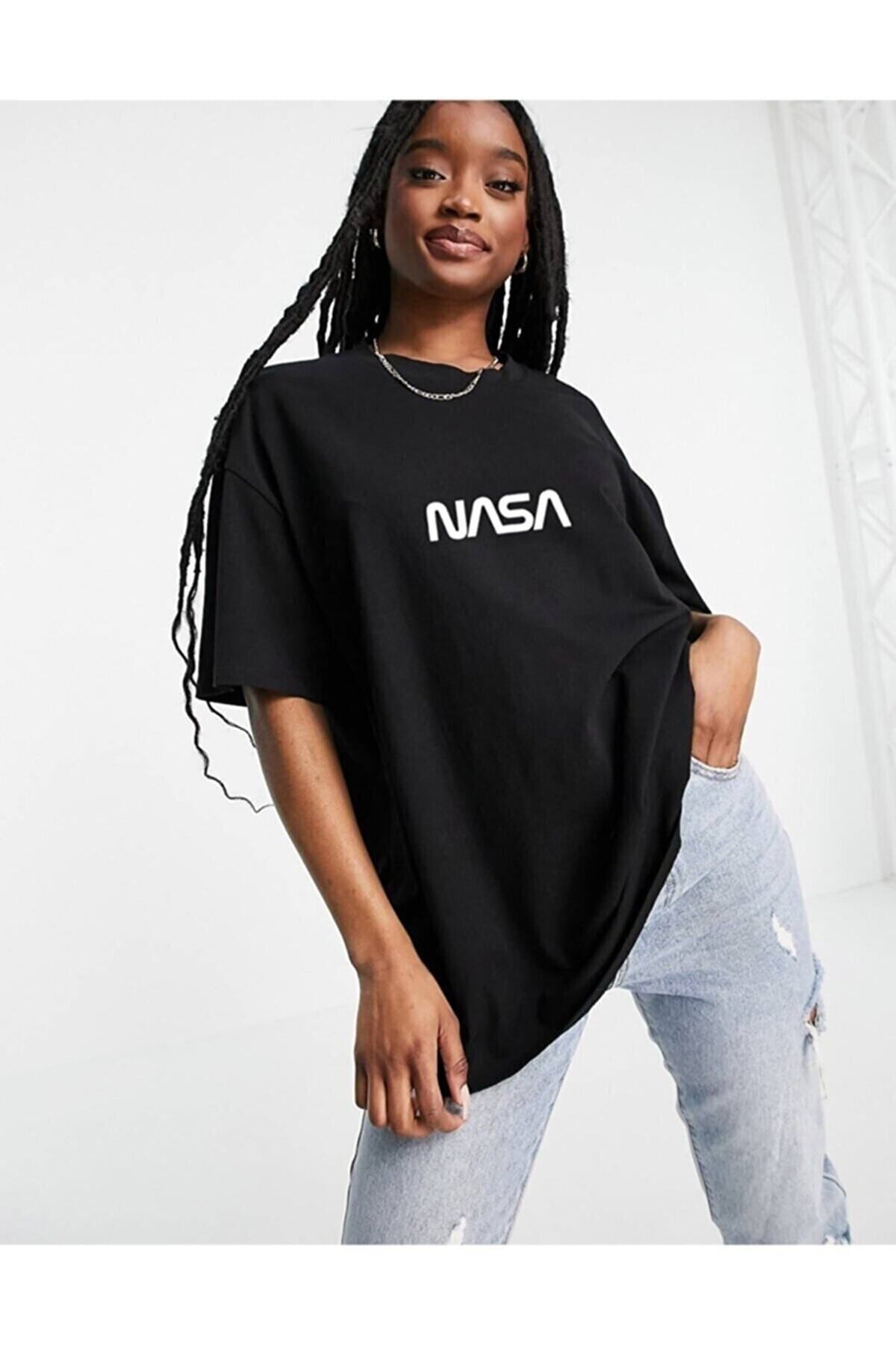 Pisa Art Kadın Siyah Baskılı Oversize T-shirt