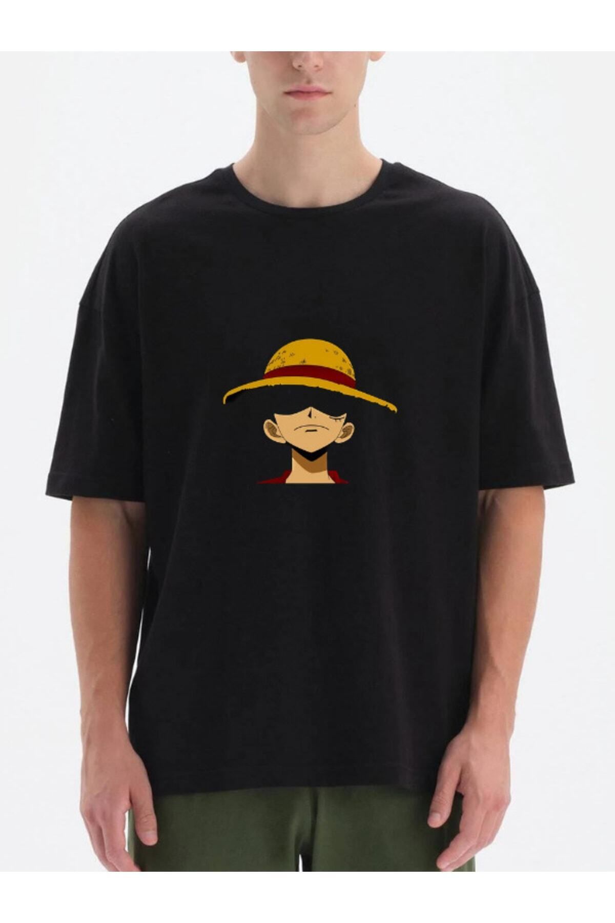 Pisa Art Monkey D. Luffy Baskılı Siyah Oversize Erkek Tshirt