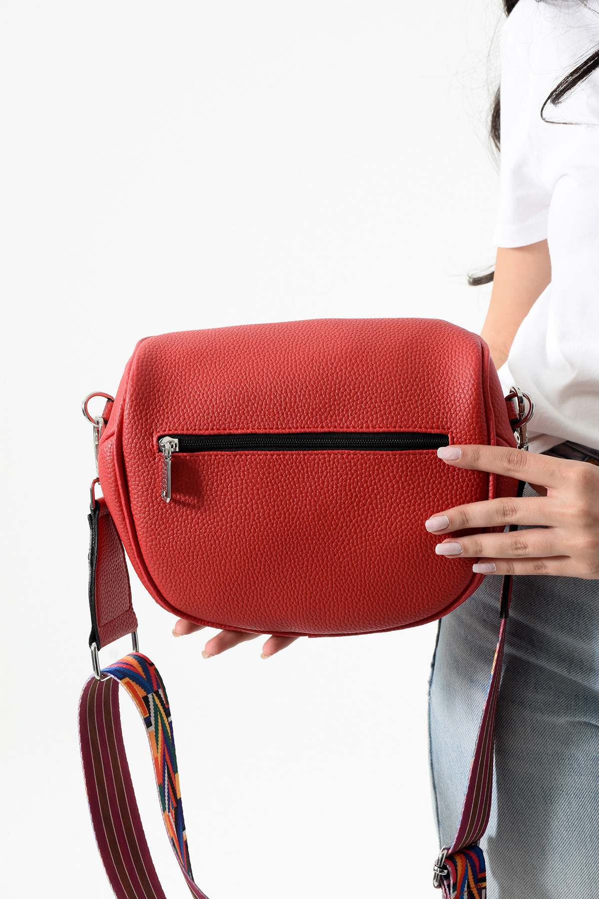 archangel Kadın crossbody bag bel çantası geometrik dokuma askılı kırmızı görsel 3
