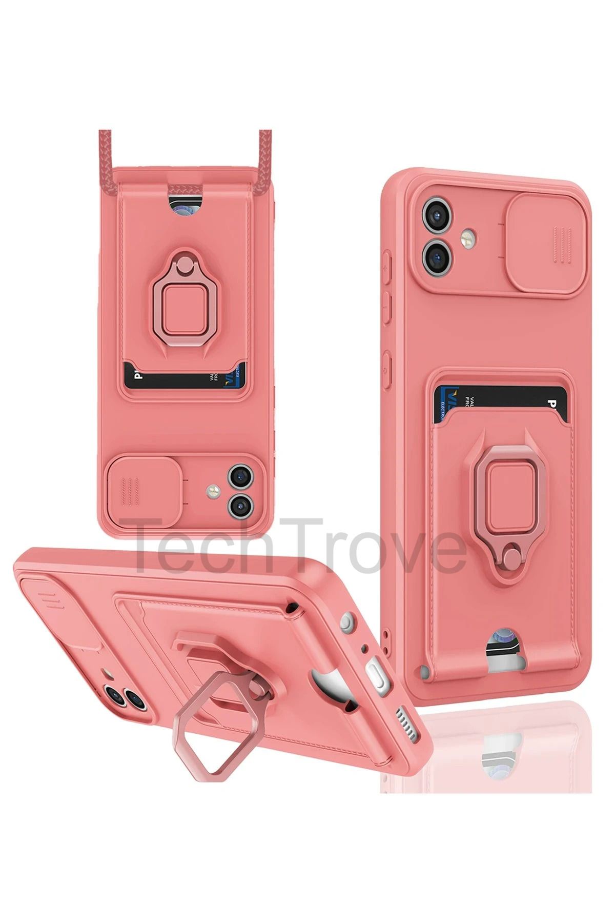TechTrove Samsung Galaxy A05 Kılıf Kamera Koruma Sürgülü Kartvizitli Kartlıklı Standlı İpli Renkli Kapak