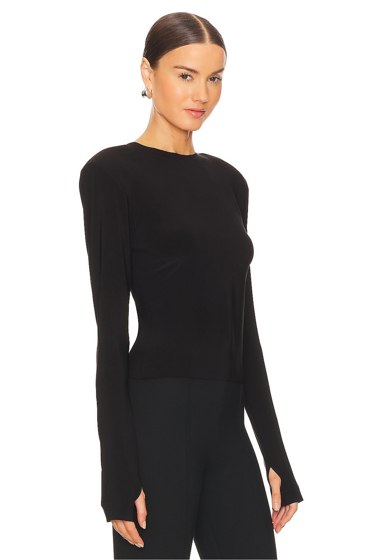 AFR CLOTHES  Kadın Siyah Vatkalı Çift Kat Jarse Bluz - Görsel 3