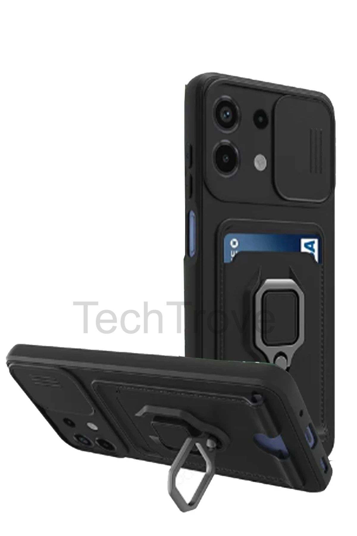 TechTrove Xiaomi Redmi Note 13 4G Kılıf Kamera Koruma Sürgülü Kartvizitli Kartlıklı Standlı İpli Renkli Kapak