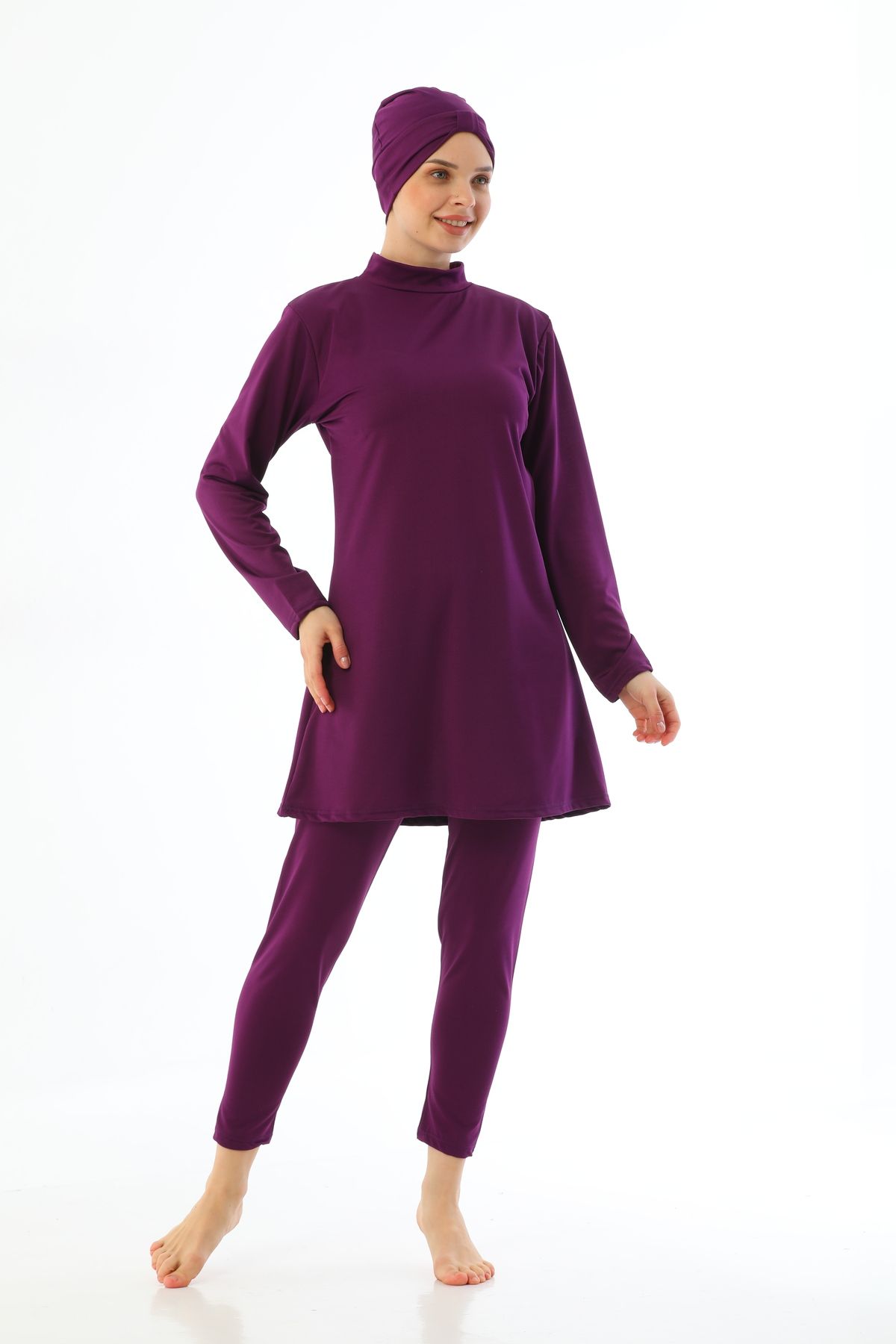 bazaar-turkey all you need Büyük Beden Likralı Düz Renk Tesettür Mayo 1732-2 Mor