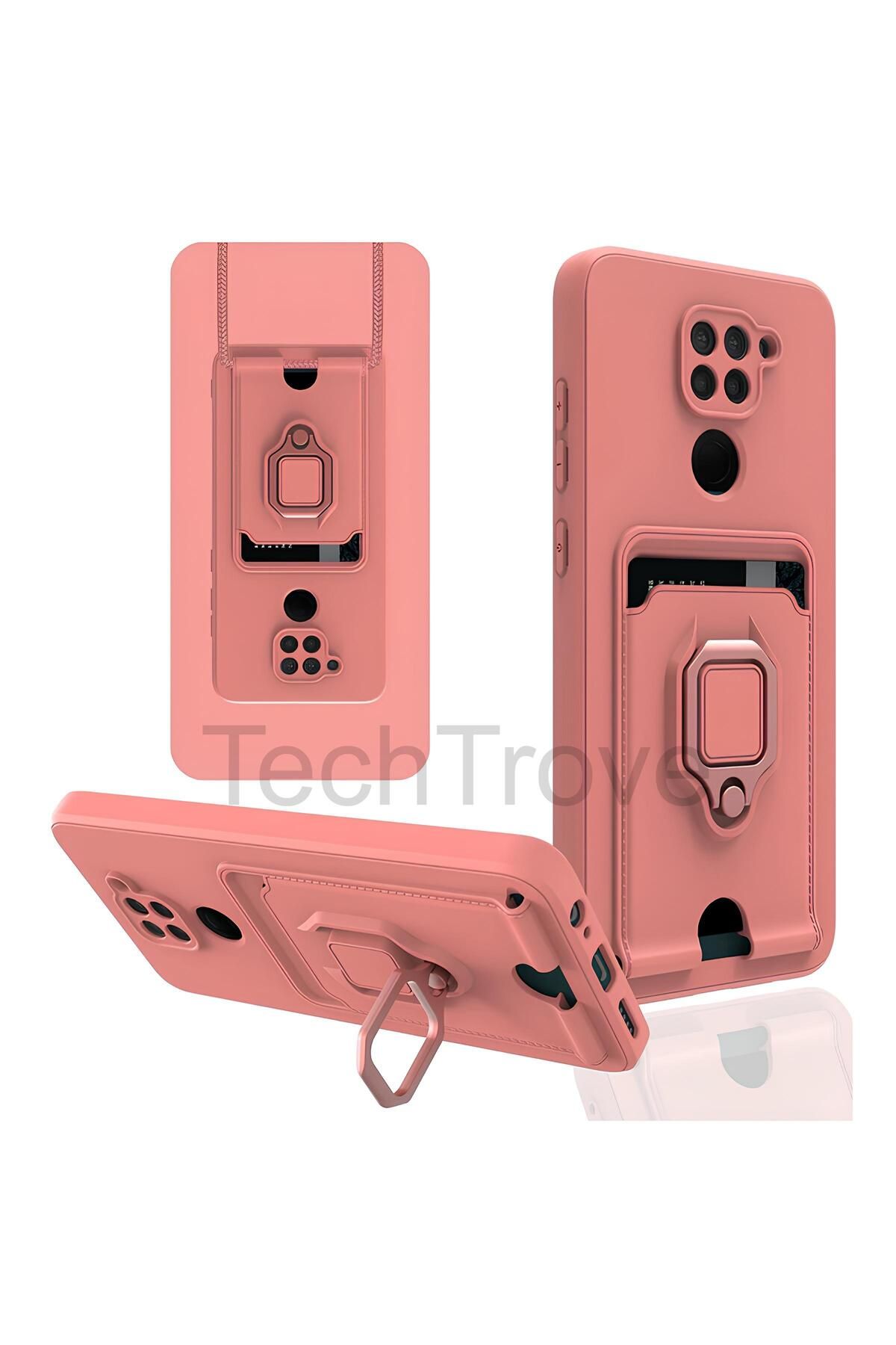 TechTrove Xiaomi Redmi Note 9 Kılıf Kamera Koruma Sürgülü Kartvizitli Kartlıklı Standlı İpli Renkli Kapak