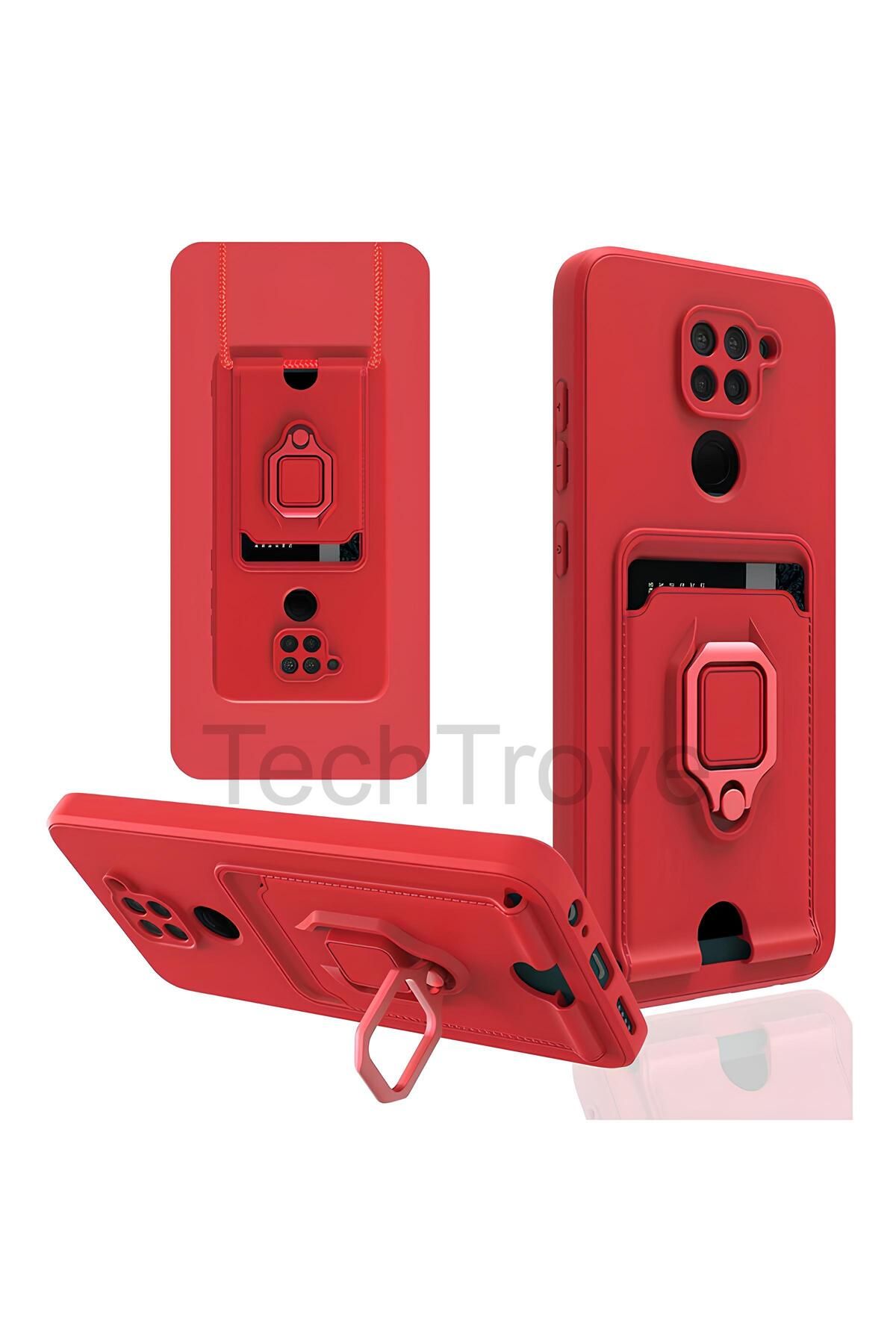 TechTrove Xiaomi Redmi Note 9 Kılıf Kamera Koruma Sürgülü Kartvizitli Kartlıklı Standlı İpli Renkli Kapak