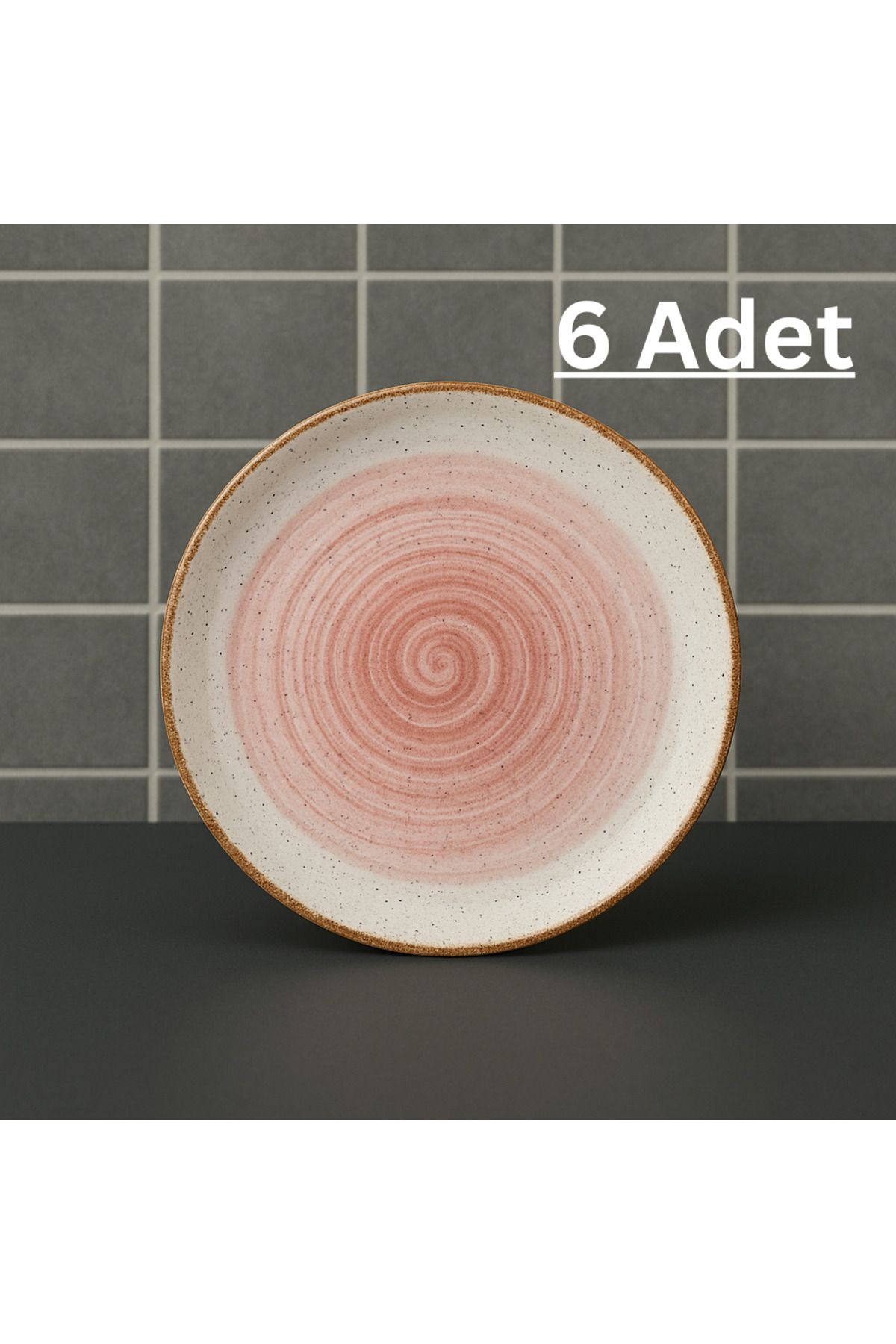 Percini 6'lı Pembe Spiral Desen Porselen Pasta Tatlı Meyve Yemek Sunum Servis 19 cm Tabak