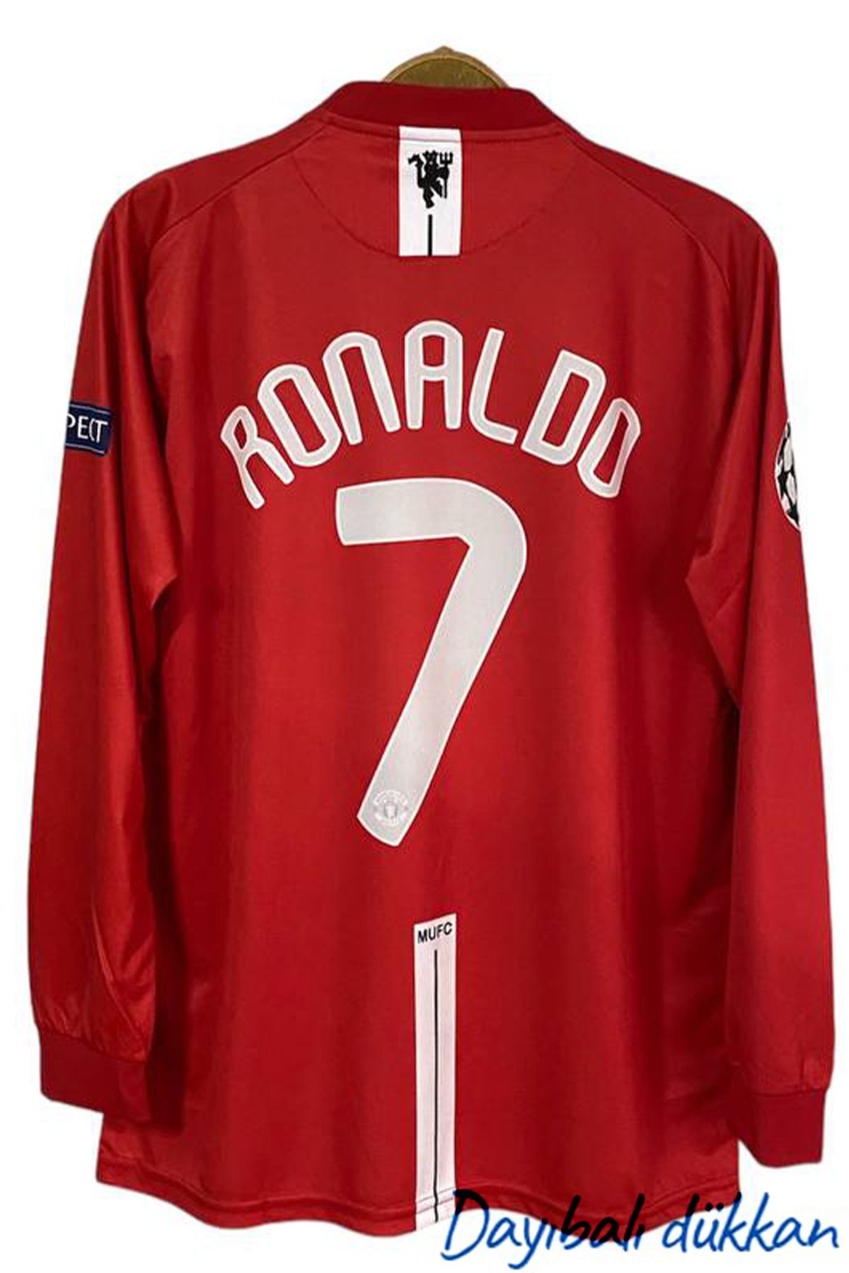 DAYIBALI DÜKKAN DAYIBALI Cristiano Ronaldo 2008 Uzun Kol Kırmızı Şampiyonlar Ligi Finali Retro Forması