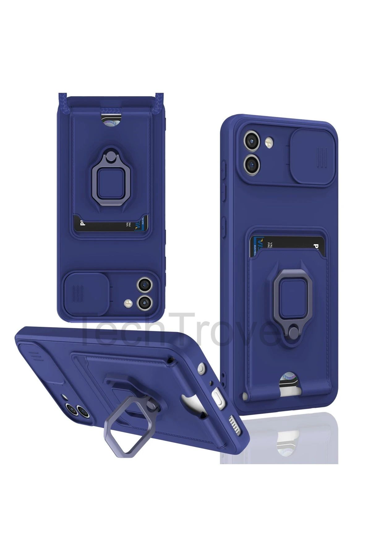 TechTrove Samsung Galaxy A03 Kılıf Kamera Koruma Sürgülü Kartvizitli Kartlıklı Standlı İpli Renkli Kapak
