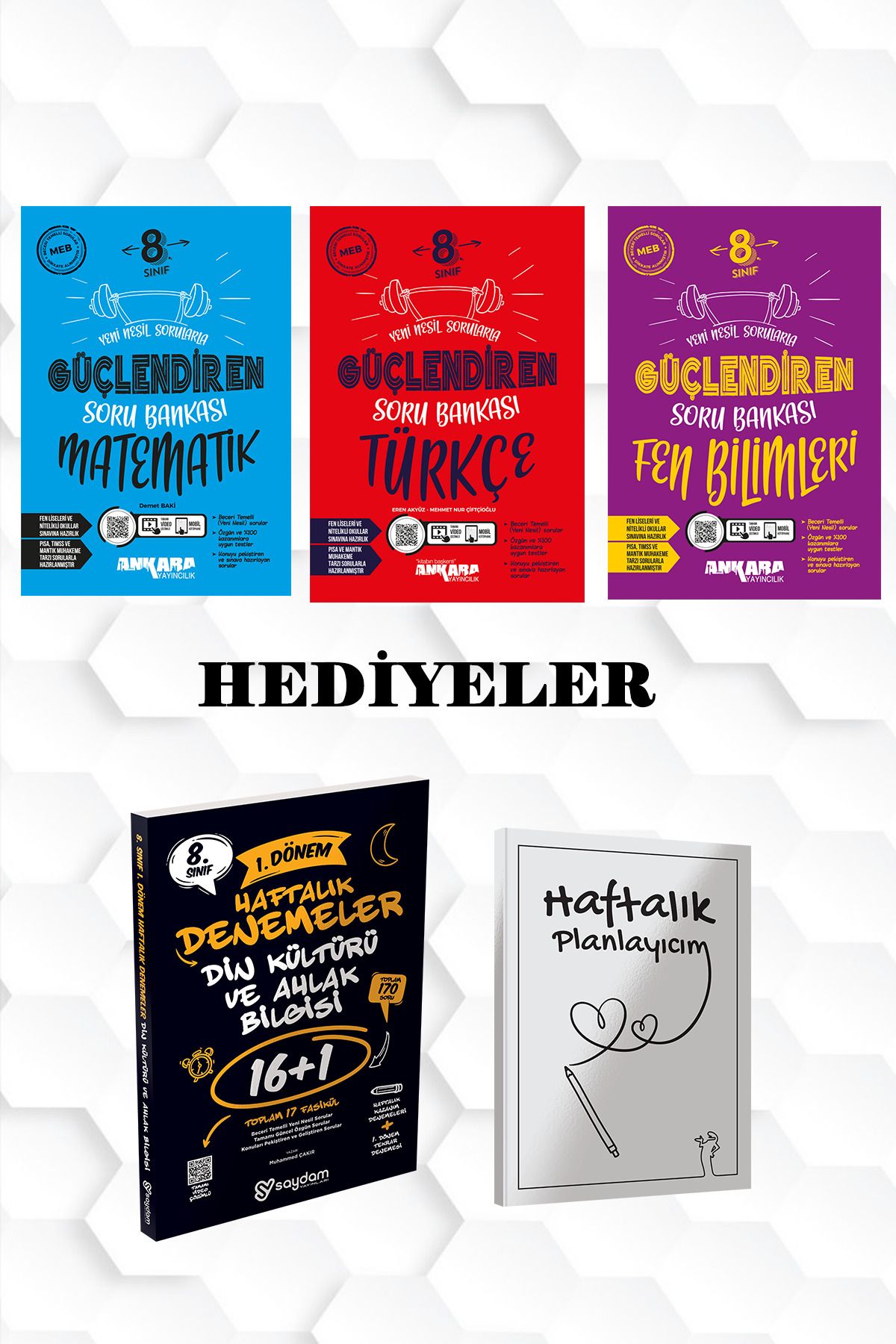 Saydam Yayınları ANKARA YAY-MATEMATİK,TÜRKÇE,FEN BİLİMLERİ GÜÇLENDİREN SORU BANKALARI VE SAYDAM DİN KÜLT. HAFT.DENEME