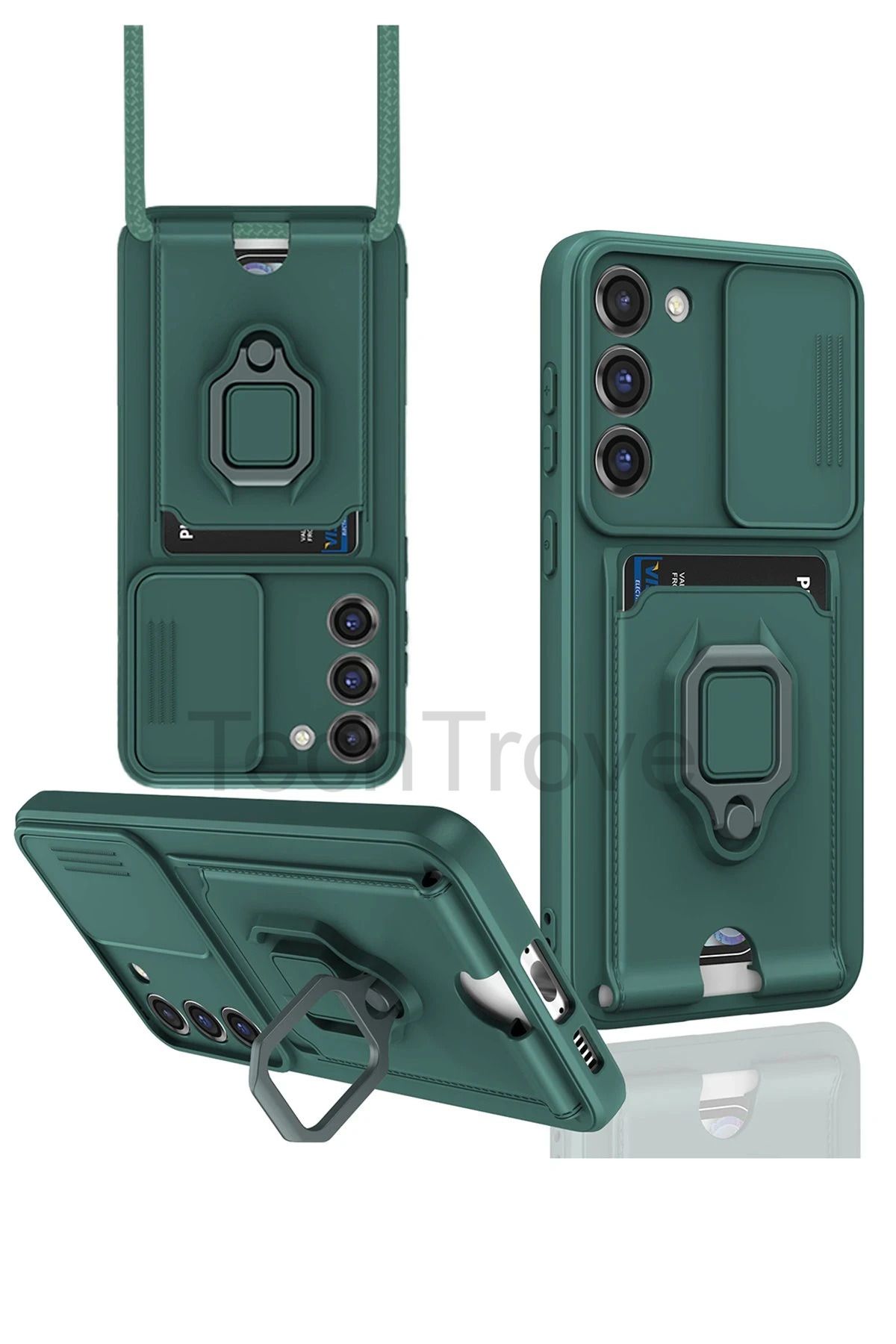 TechTrove Samsung Galaxy S23 Plus Kılıf Kamera Koruma Sürgülü Kartvizitli Kartlıklı Standlı İpli Renkli Kapak