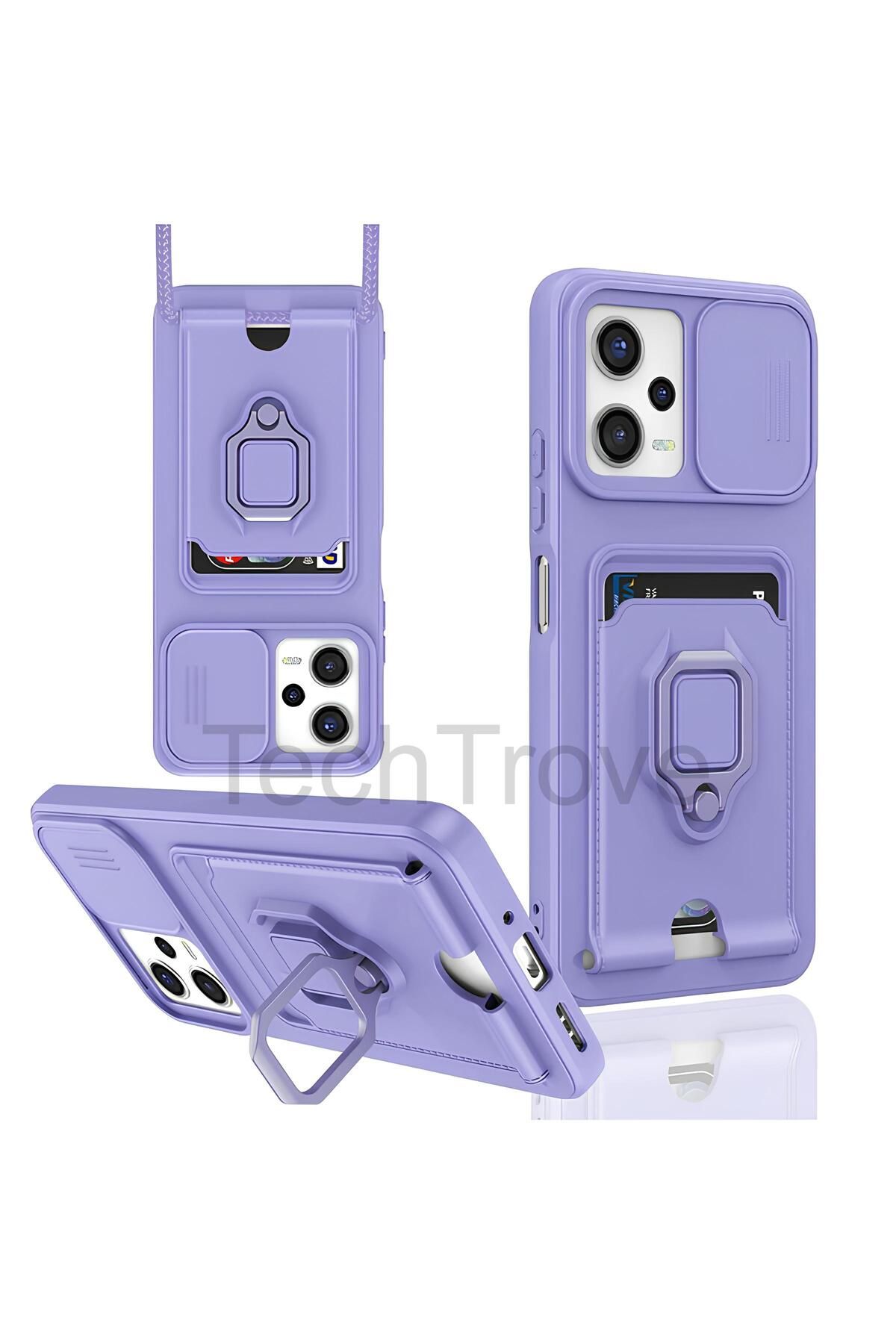 TechTrove Xiaomi Poco X5 5G Kılıf Kamera Koruma Sürgülü Kartvizitli Kartlıklı Standlı İpli Renkli Kapak