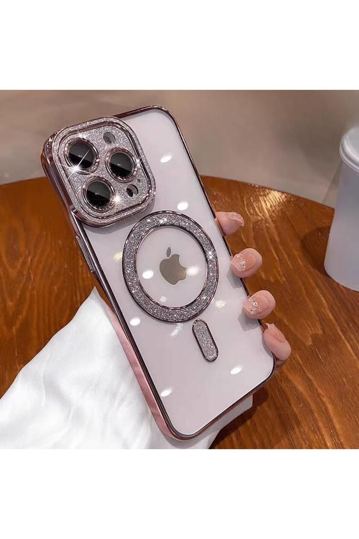 LioTech İphone 11 Uyumlu Parıltılı Simli Magsafe Kablosuz Şarj Özelliği aktif Darbe Emici Özelliğe Sahip KLF