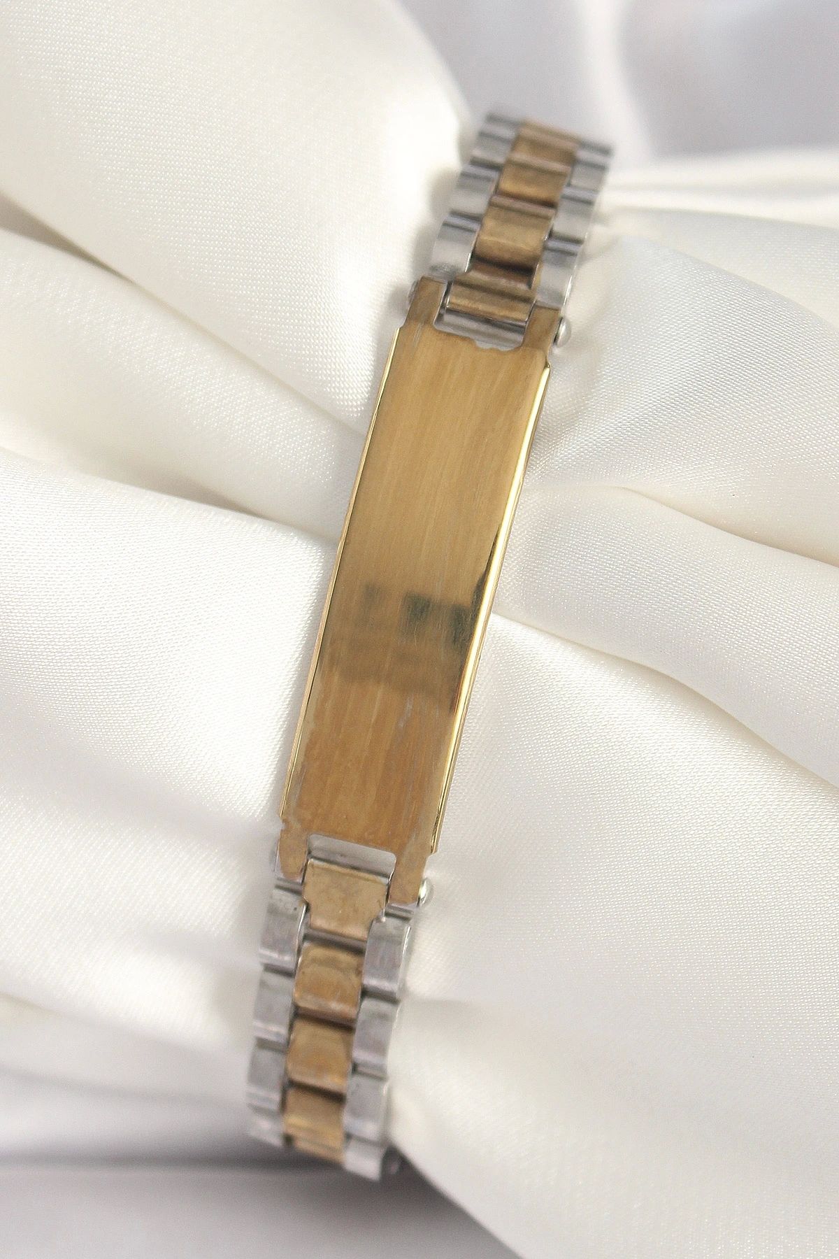 OurStyles 316L Çelik Gold Gümüş Renk Zincir Künye Model Erkek Bileklik - TJ-EB3724