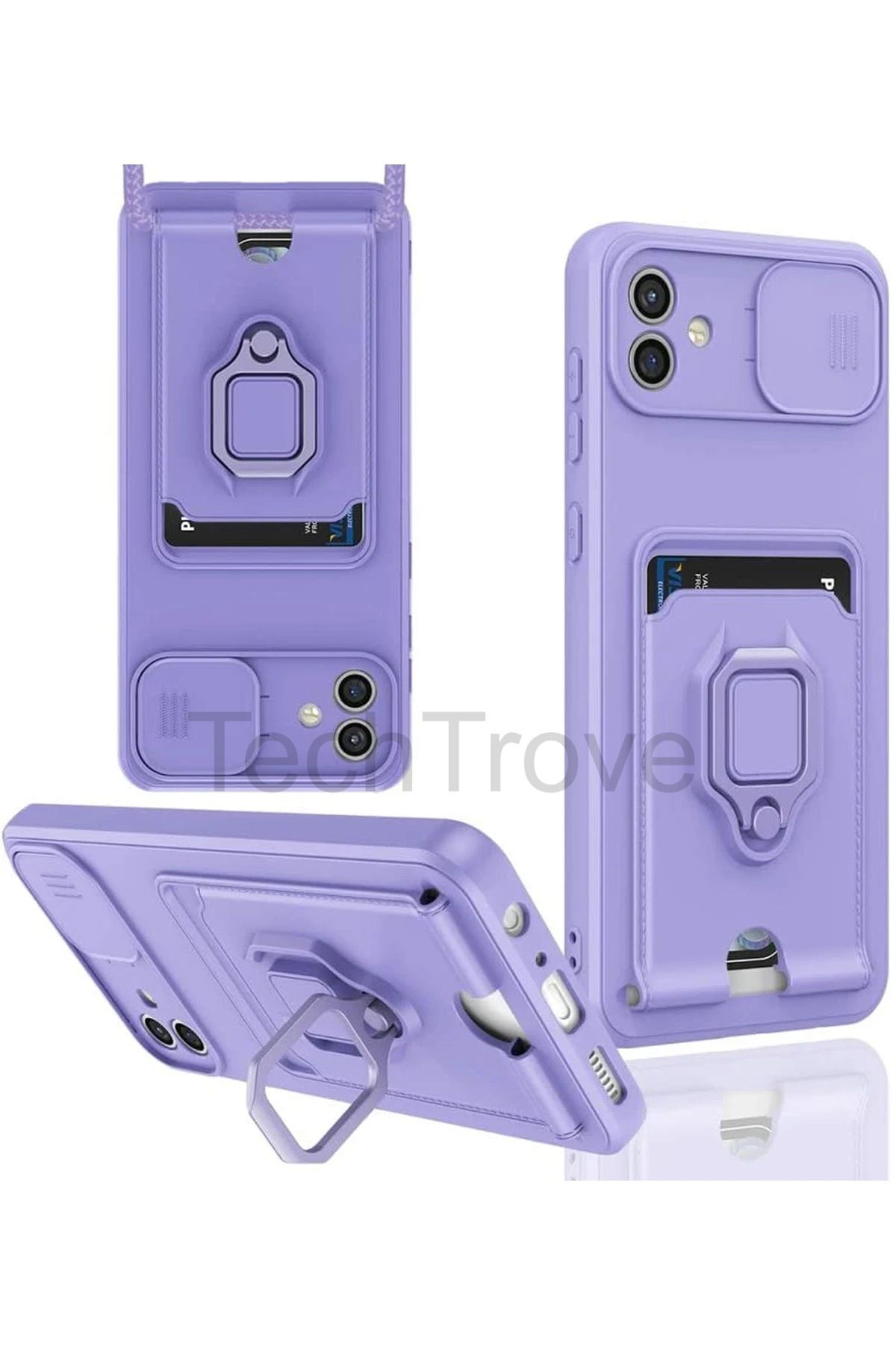 TechTrove Samsung Galaxy A06 Kılıf Kamera Koruma Sürgülü Kartvizitli Kartlıklı Standlı İpli Renkli Kapak