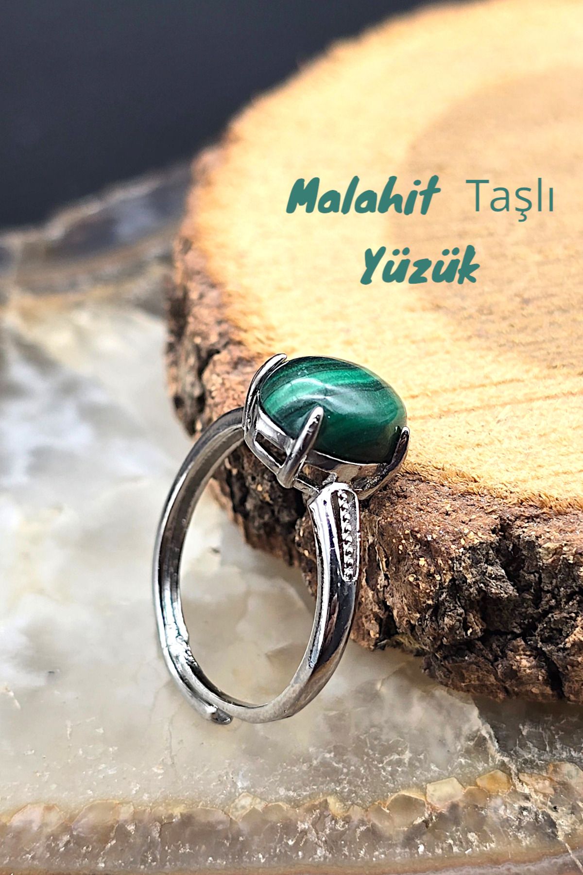 NBS Beautiful Naturel Stones Malahit Taşlı Yüzük Kadınlar İçin Ayarlanabilir Kaplama