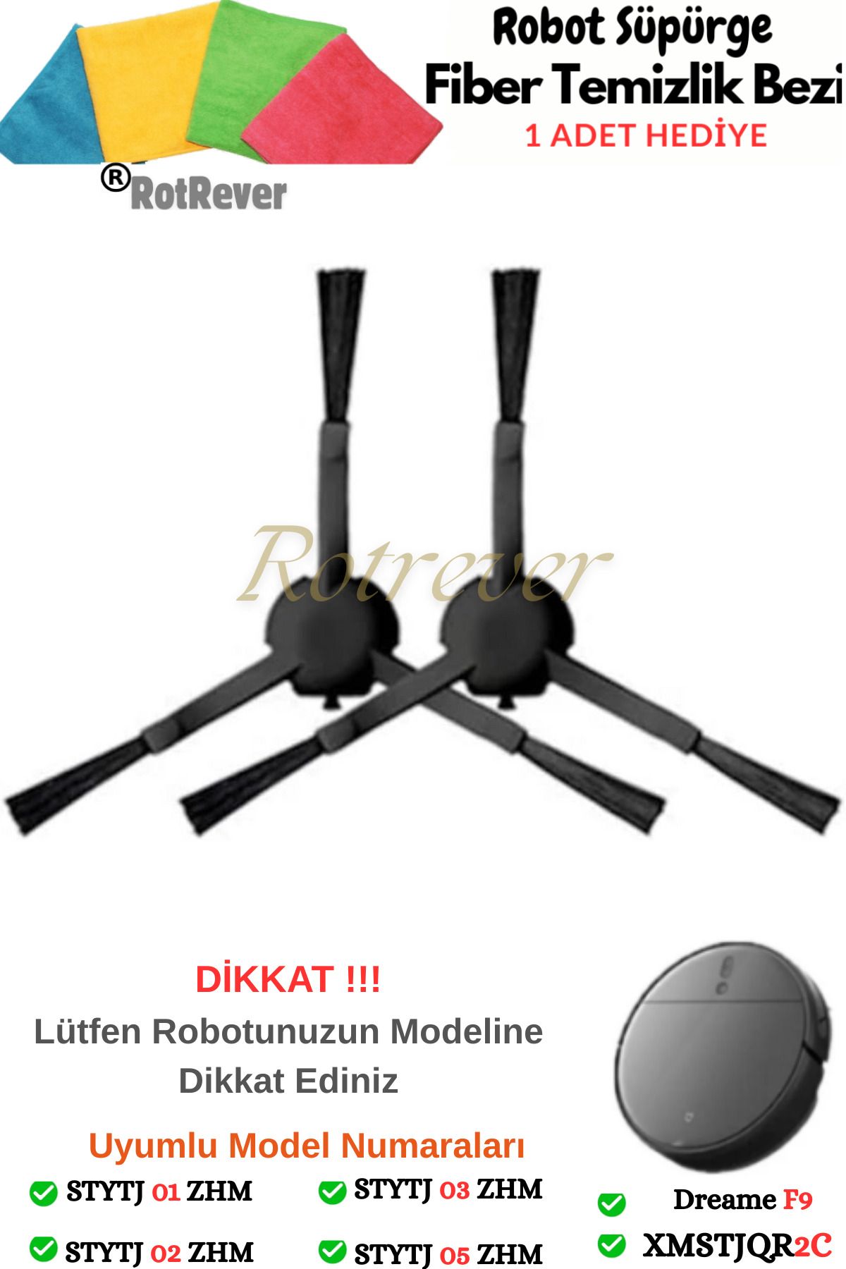 RotRever Mijia 1c.Vacuum Mop 1c Ve 2c ile-Mop Pro 2+ 3d Uyumlu Yan Fırça-2 Adet