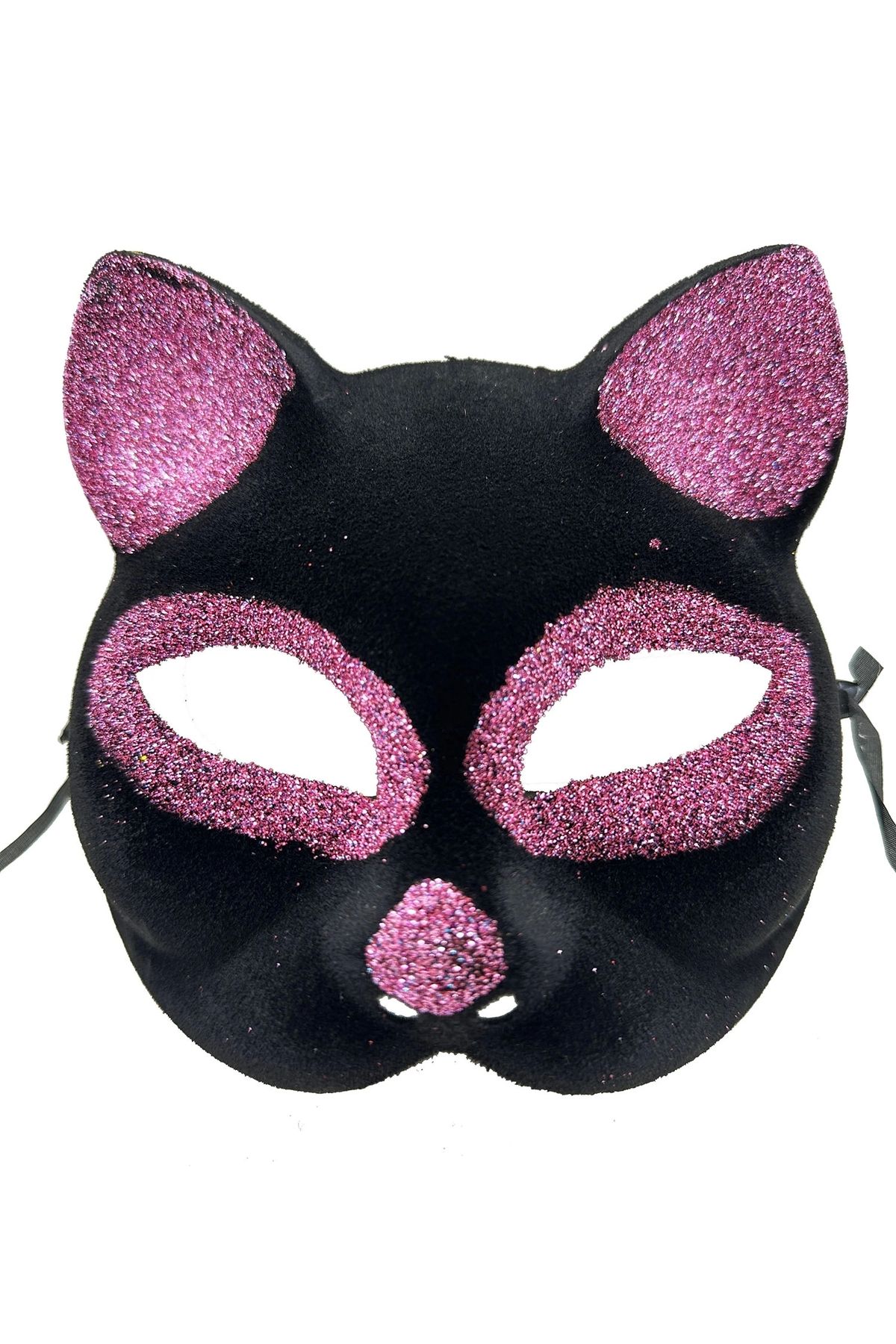 minaydan Siyah Renk Pembe Simli Süet Kaplama Kedi Maskesi 18x14 cm