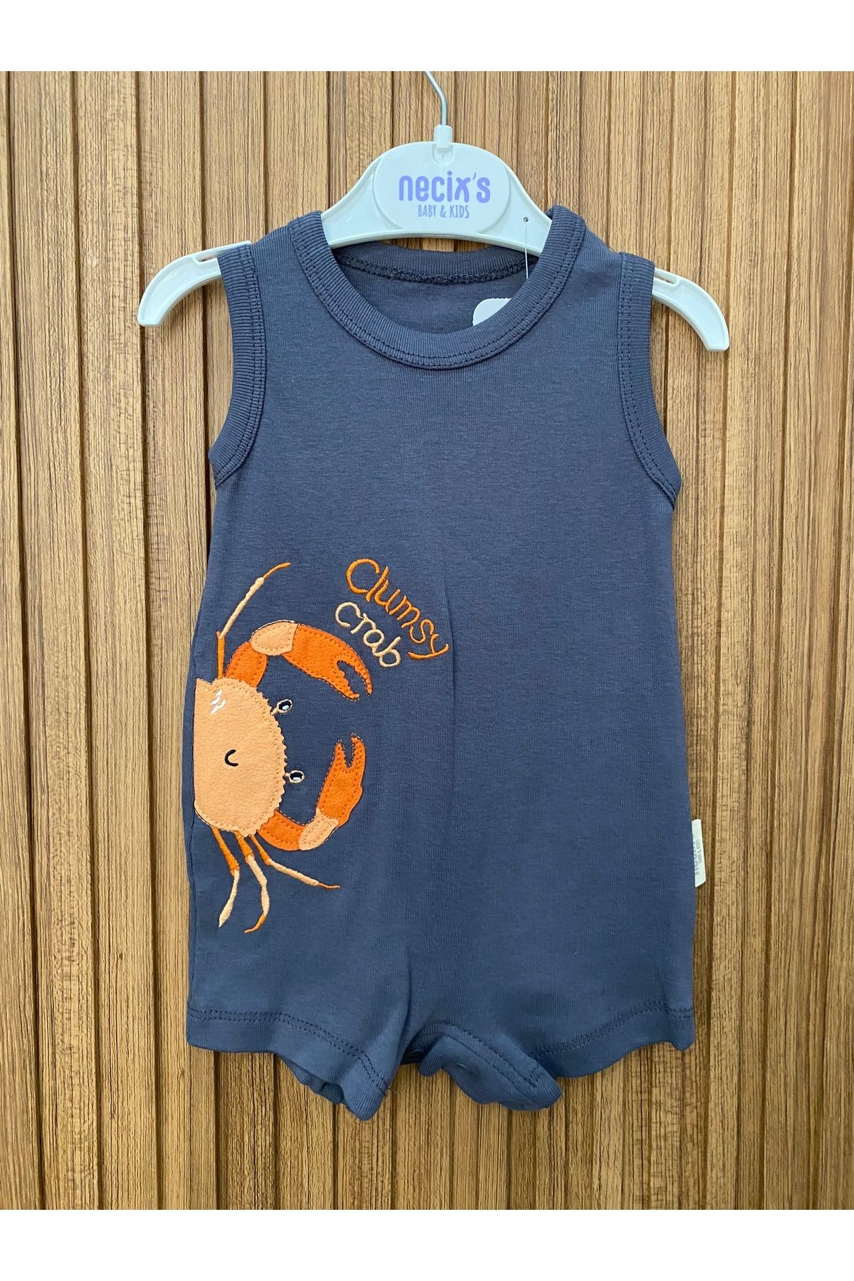 Baby YAZLIK PAMUKLU YENGEÇ DESENLİ BEBEK TULUM, BAYRAMLIK BEBEK TULUM, KOLSUZ UNİSEX BEBEK TULUMU