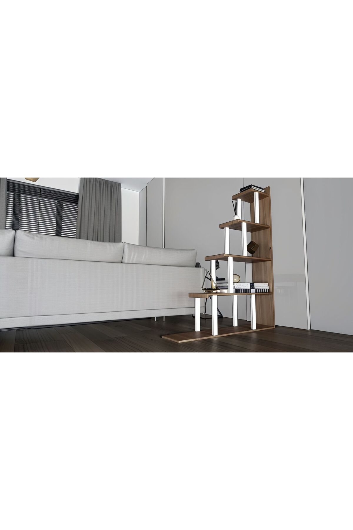 Home Salon Köşesi 5 Katlı Düzenleyici Raf Ünitesi , Kitaplık, Çiçeklik, Salon Rafı