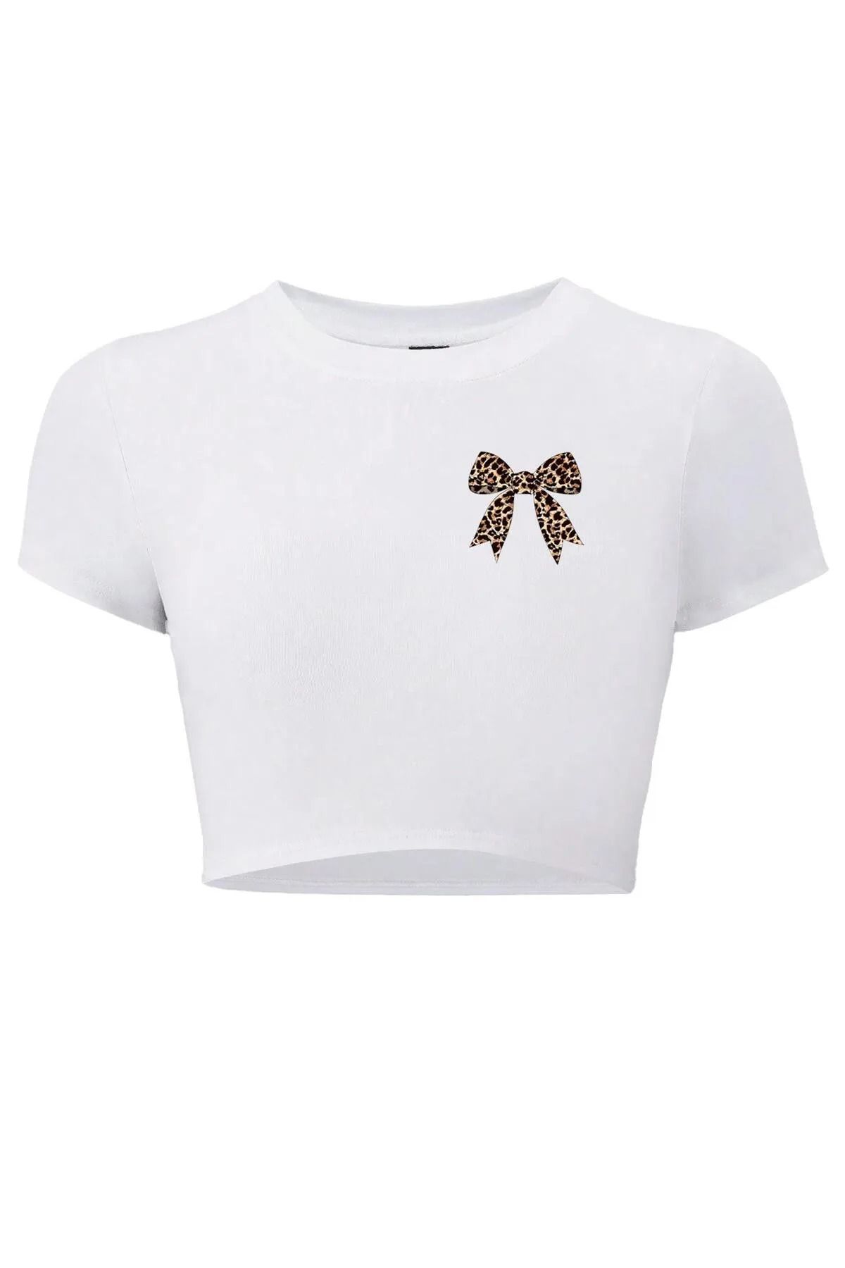 Bozz&Bozz Collection Kadın Leopar Kurdele Crop T-shirt