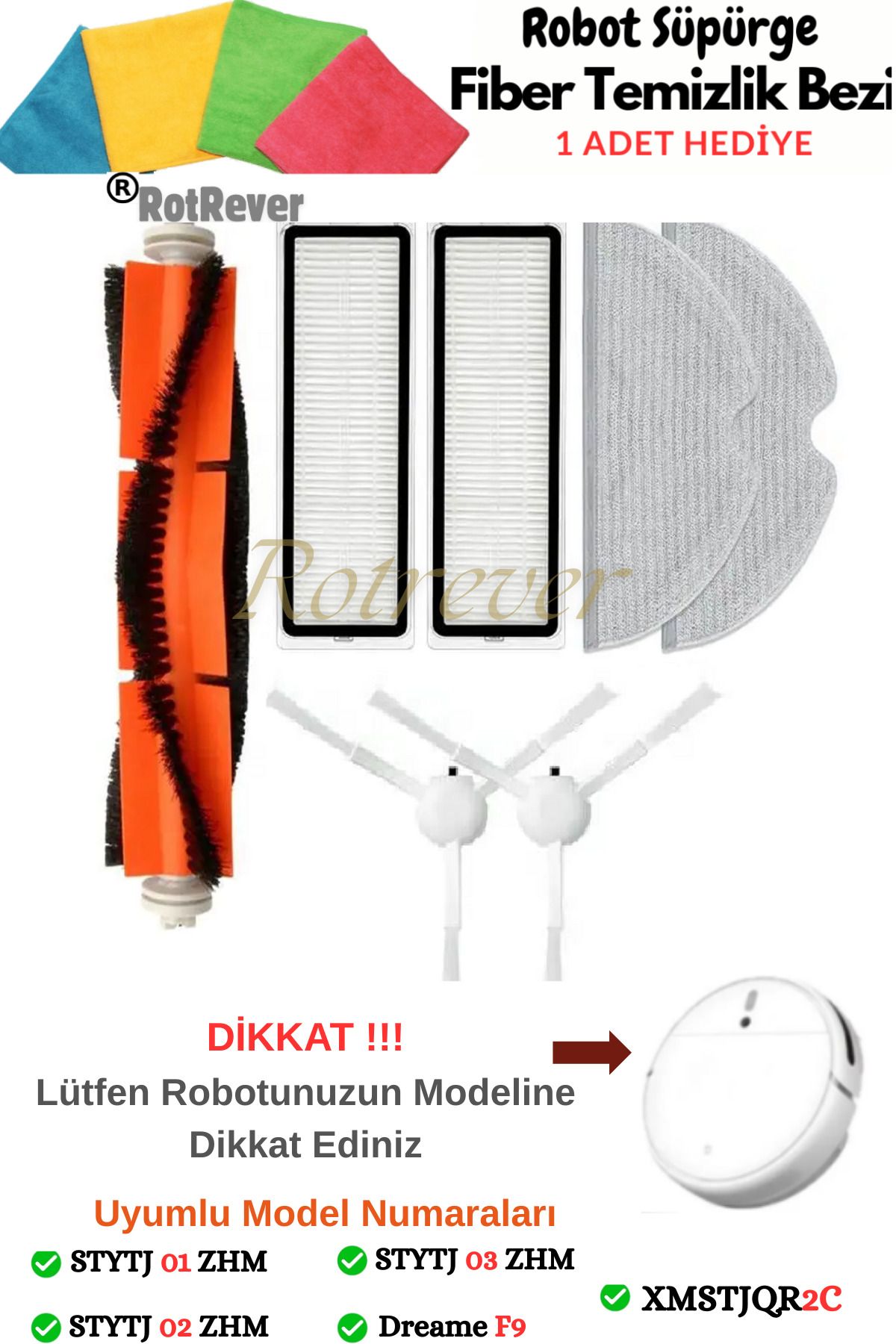 RotRever Xiaomi Mi Robot Vacuum 1c,2c Ve F9 Uyumlu-Mop Pro 2+3D Filtre,Fırça Seti-7 Parça