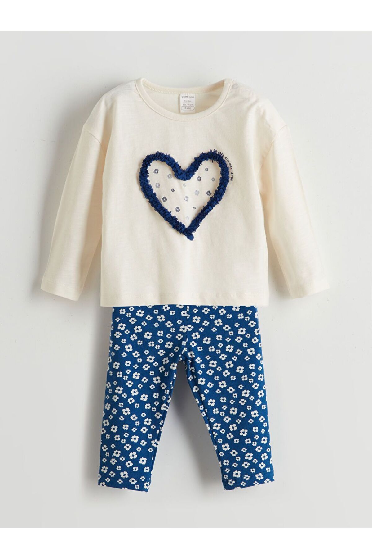 LC Waikiki LCW baby Bisiklet Yaka Çiçekli Kız Bebek Bluz ve Tayt 2'li
