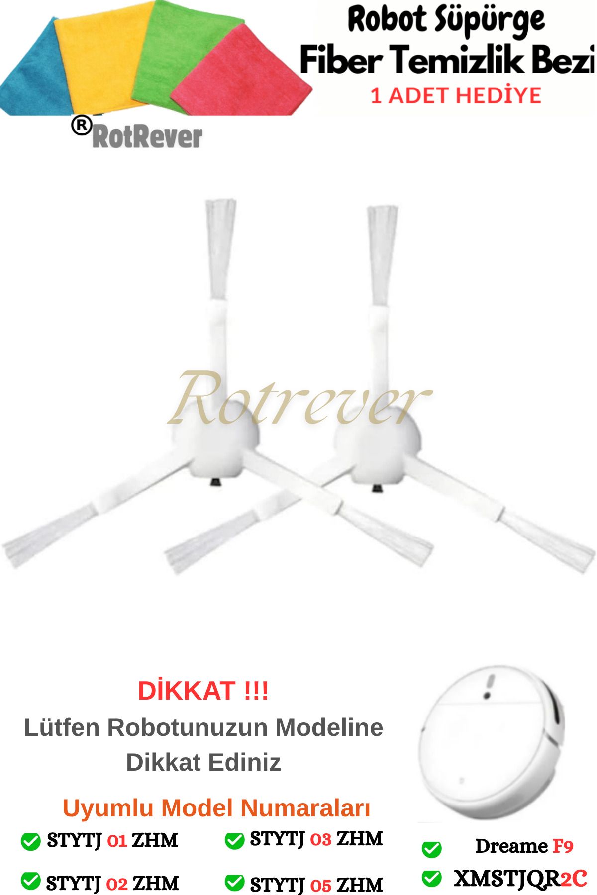 RotRever Xiaomi Mi Robot Vacuum 1c,2c Ve F9 Uyumlu-Mop Pro 2+3D Yan Fırça-2 Adet