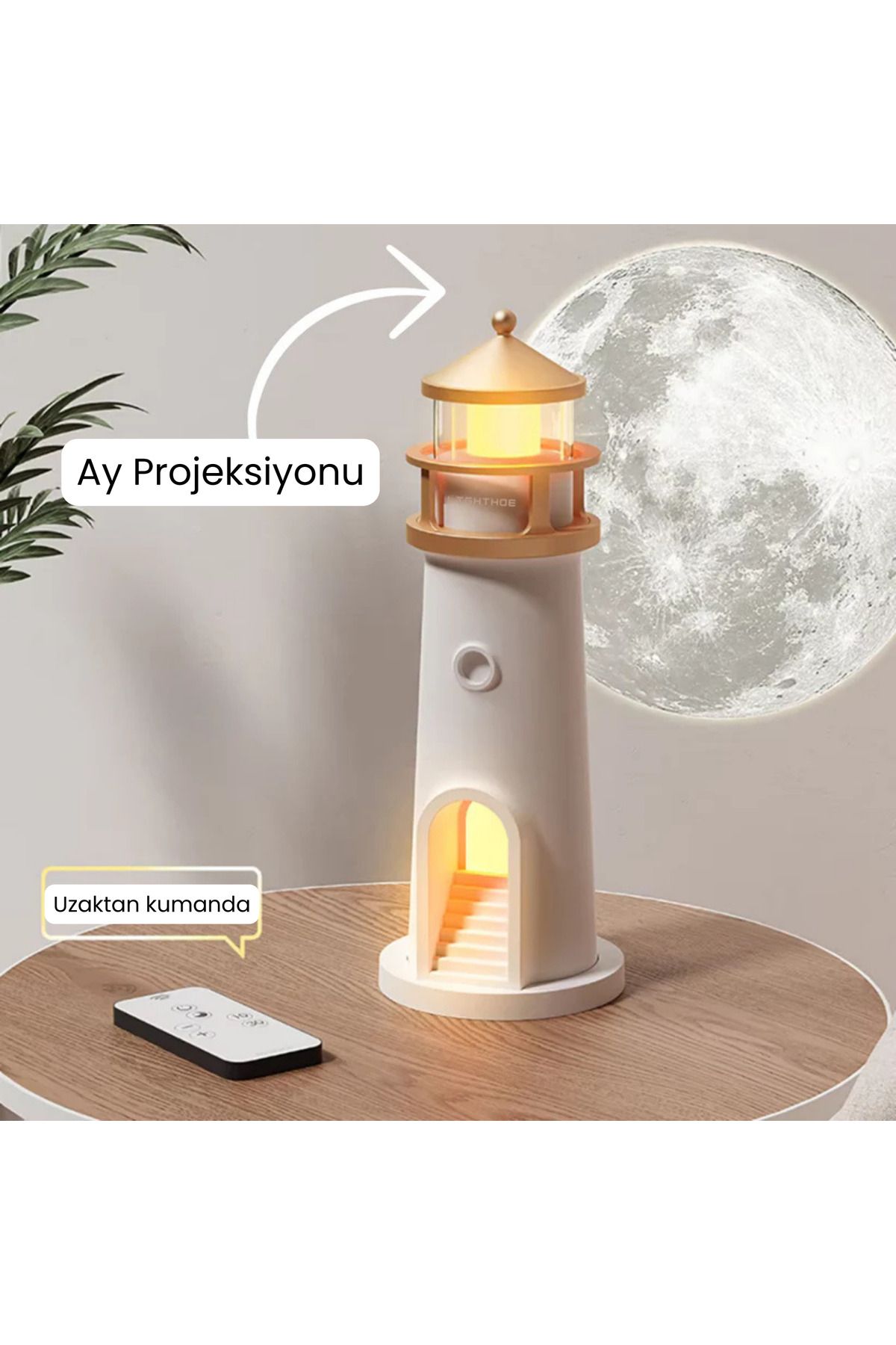 bellami 🌕 Ay Işığı Deniz Feneri Projektör Lamba – Bluetooth Hoparlörlü ve Hareket Sensörlü Gece Lambası