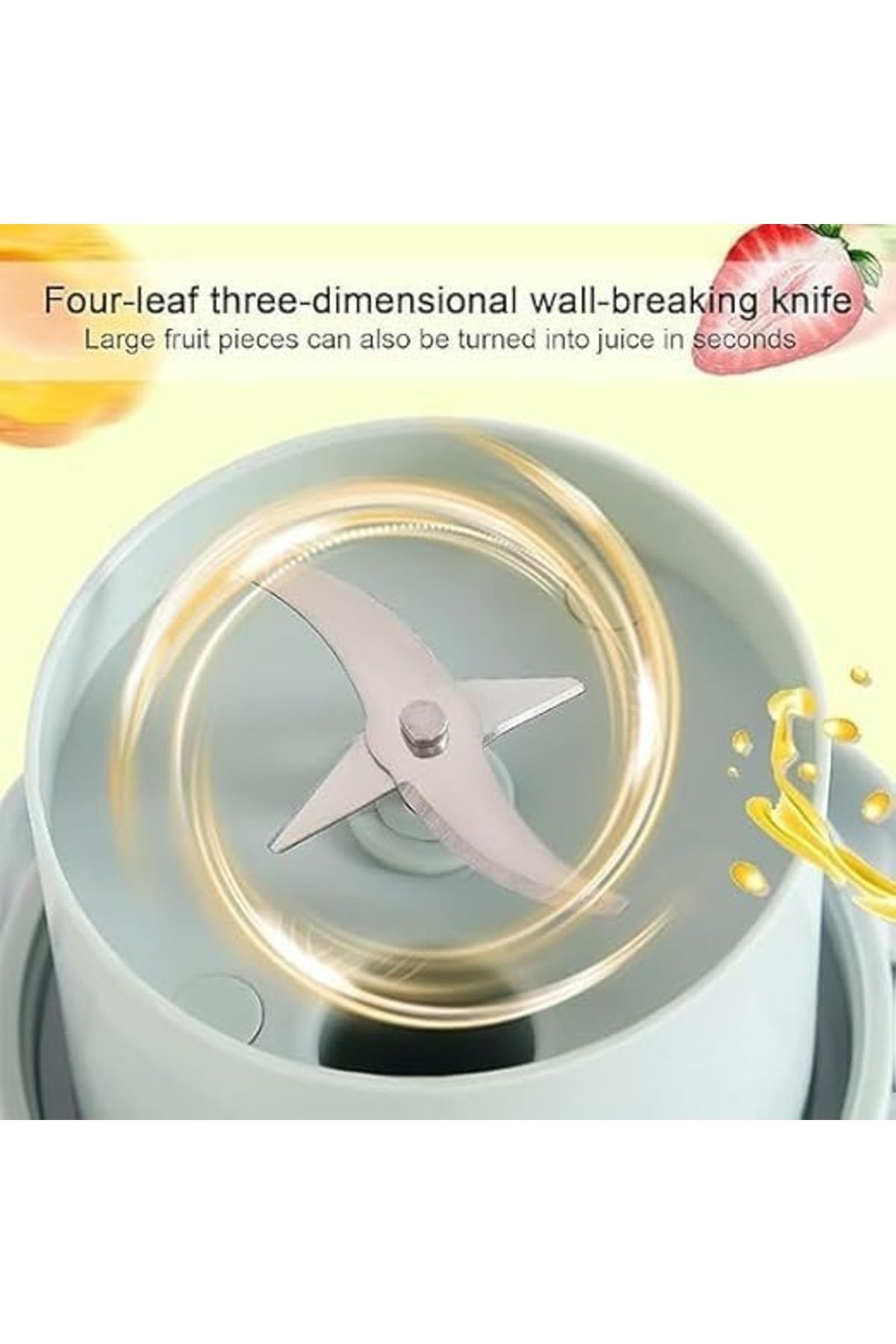 FOXMAG24-Portable Usb Blender, 4 Blades, Rechargeable, With Additional Lid, For Smoothie, Green 3