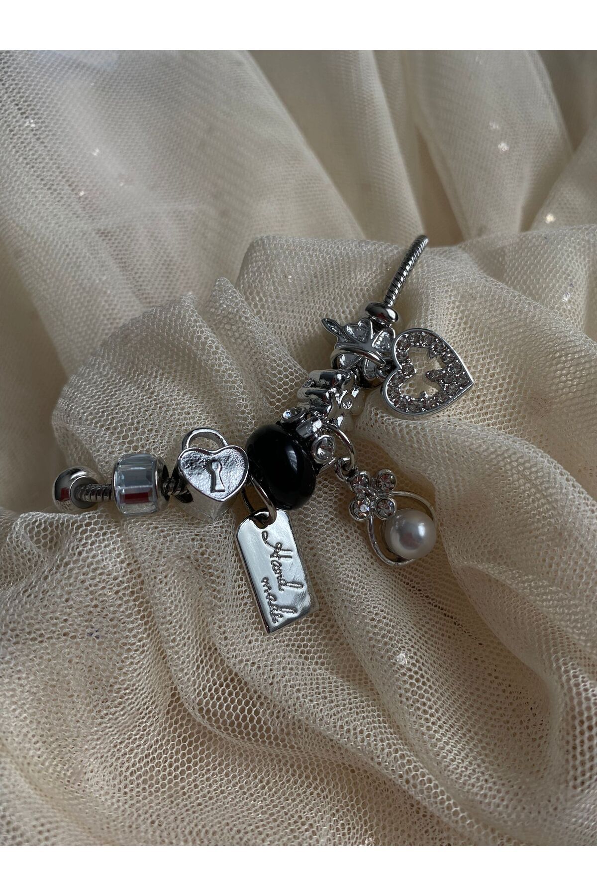 Bellamy Jewelry Taşlı Charm Bileklik Siyah - Silver