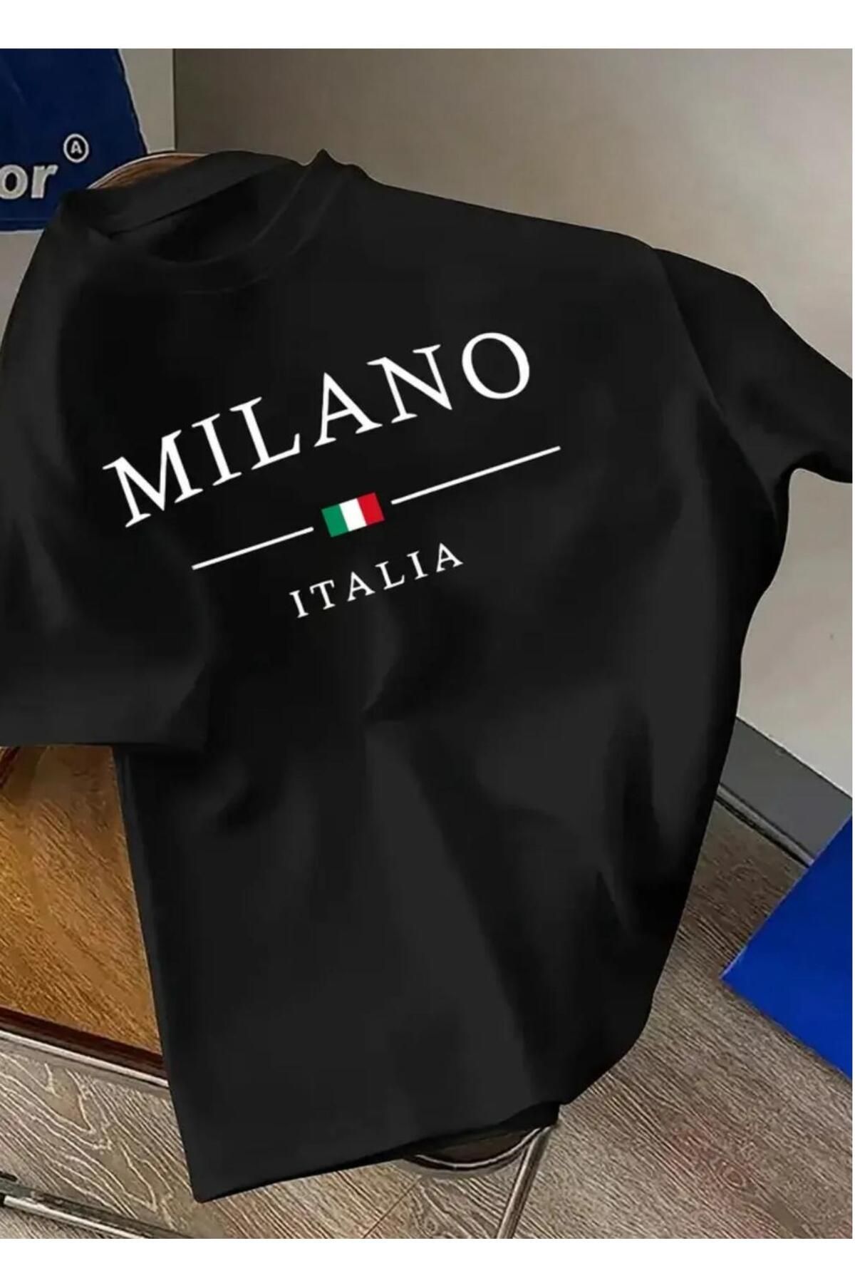 Man Milano Baskılı Raglan Kol Oversize T-Shirt