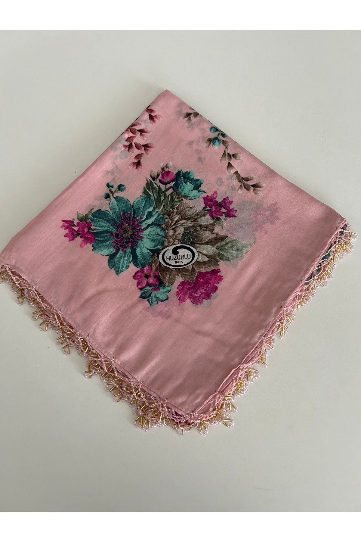 Sümeyye çeyiz El işi El emeği kenarı boncuklu yazma tülbent yemeni çeyizlik hediyelik 100*100 cm