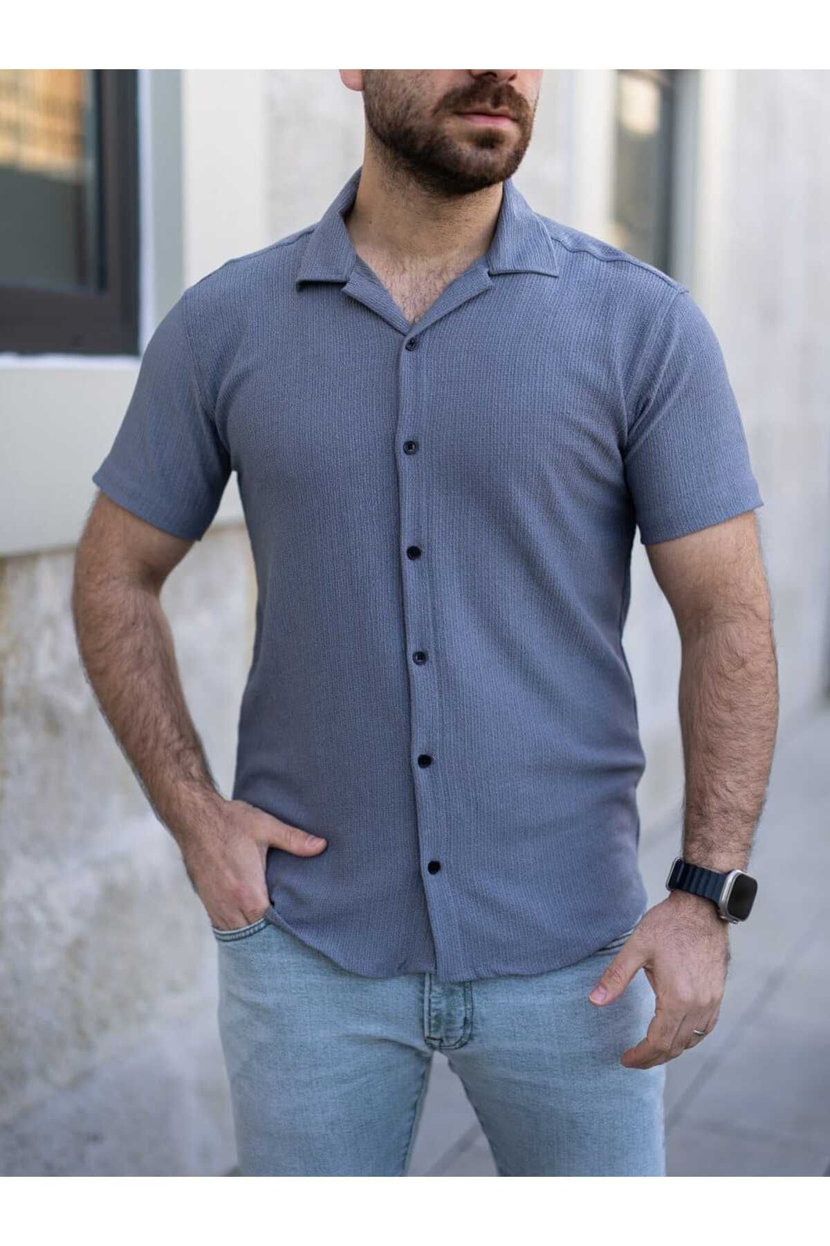 thekaplan GOFRE BÜRÜMCÜK KISA KOL REGULAR GÖMLEK