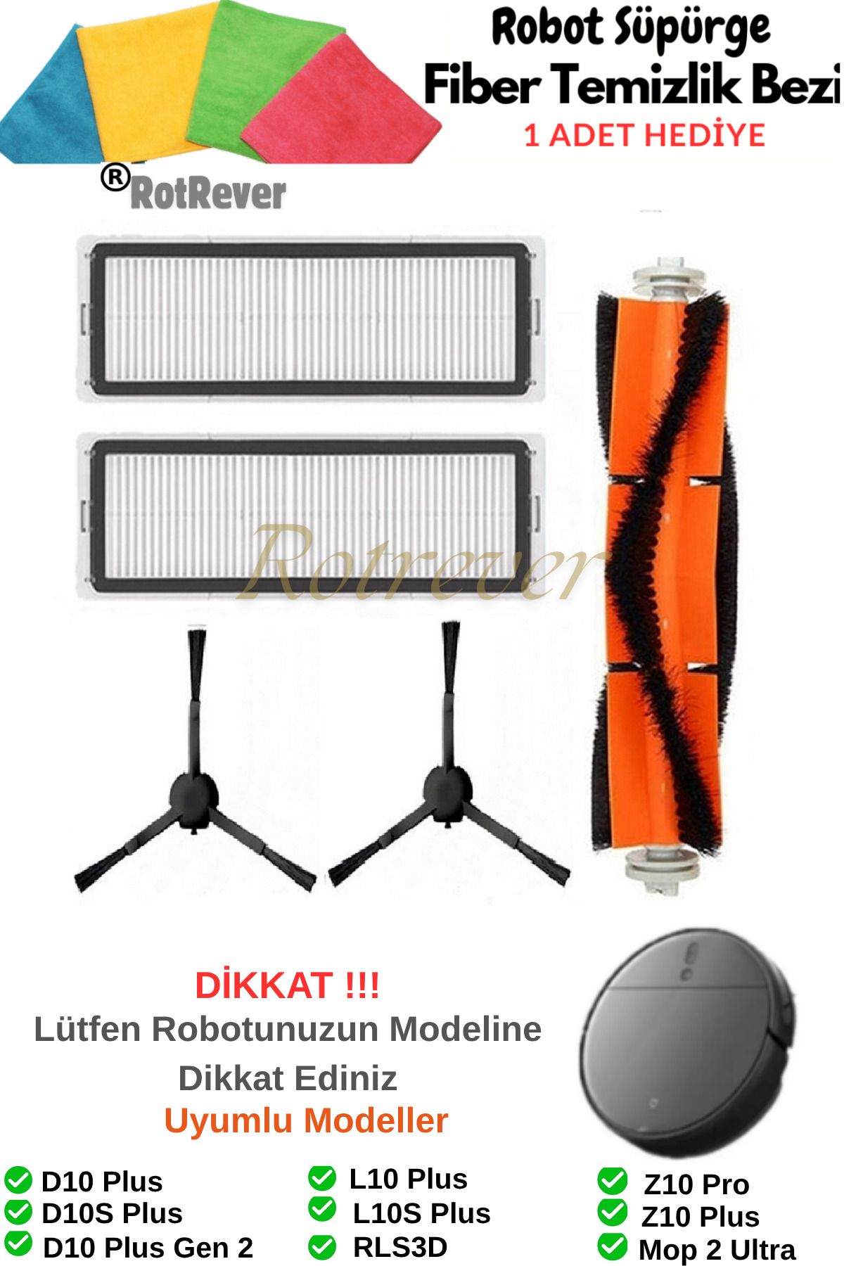 RotRever Dreame Bot D10+ Plus/D10S+ Plus/L10+ Plus / L10S+ Plus Uyumlu Filtre,Fırça Yedek Parça Seti-5 Parça