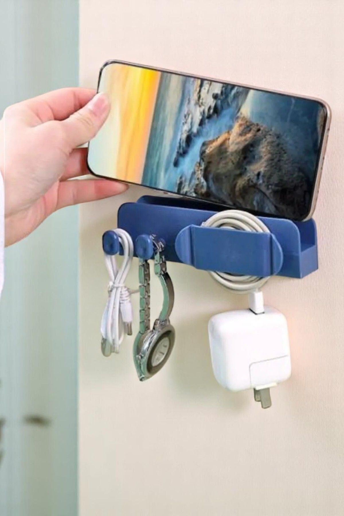 katilus Yapışkanlı, Duvar Tipi Küçük, Telefon, Tablet Şarj Standı, Kablo Düzenleyicili, Çok Amaçlı Stant