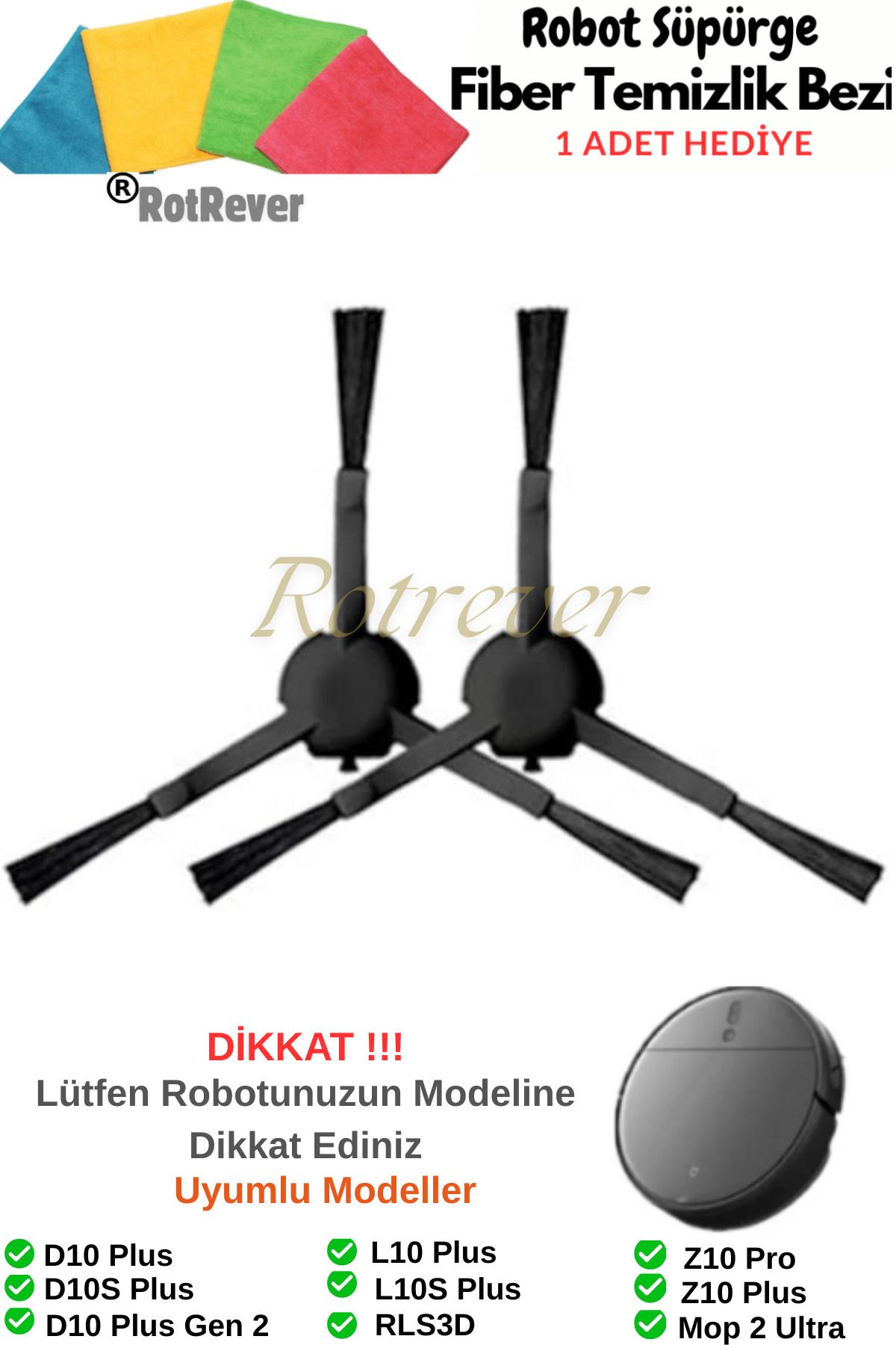 RotRever Dreame Bot D10+ Plus/D10S+ Plus/L10+ Plus / L10S+ Plus Uyumlu Yan Fırça Yedek Parça Set-2 Adet