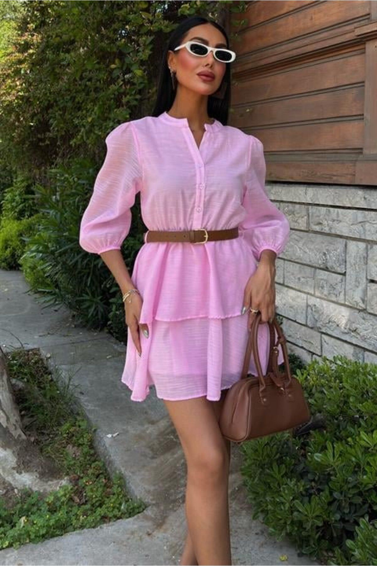 velmorafashion Deri Kemerli Fırfırlı Elbise 2901