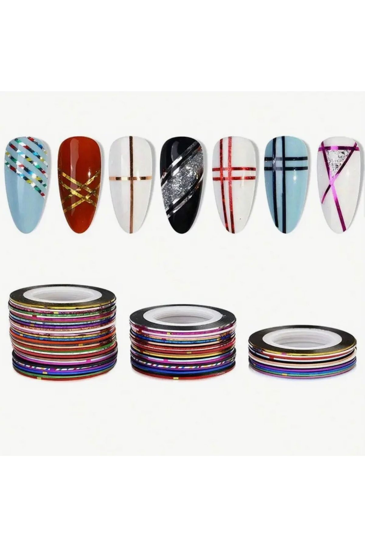AEÇTASARIM 5 Adet Rastgele Renkli Manikür Bantları 5 Adet Nail Art Bantları