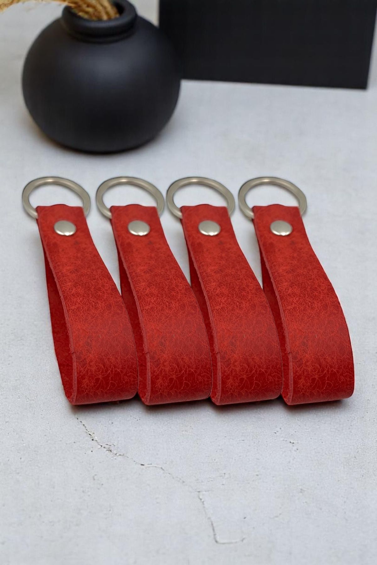 pepuza 4'lü Hakiki Deri Artisan Series Anahtarlık Kırmızı - Özelleştirilebilir